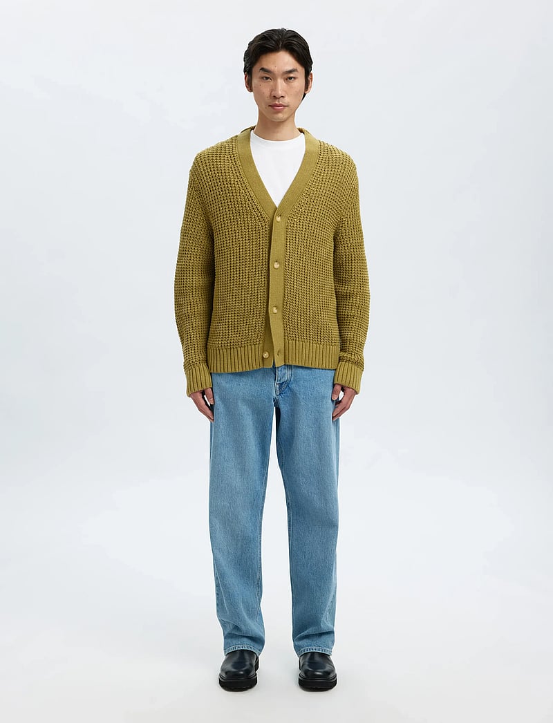 Selected - SLHDERECK LS KNIT STRUC RELAXED CARDIGAN - cardigans - dried herb - 4