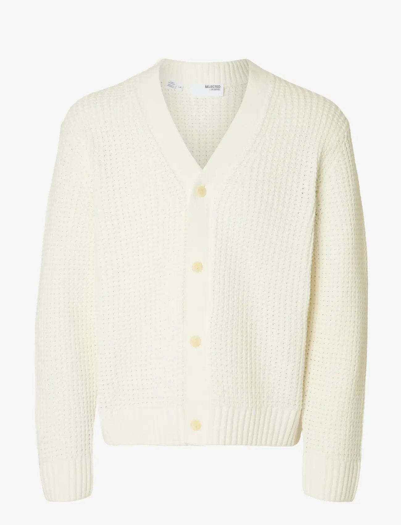 Selected - SLHDERECK LS KNIT STRUC RELAXED CARDIGAN - koftor - egret - 1