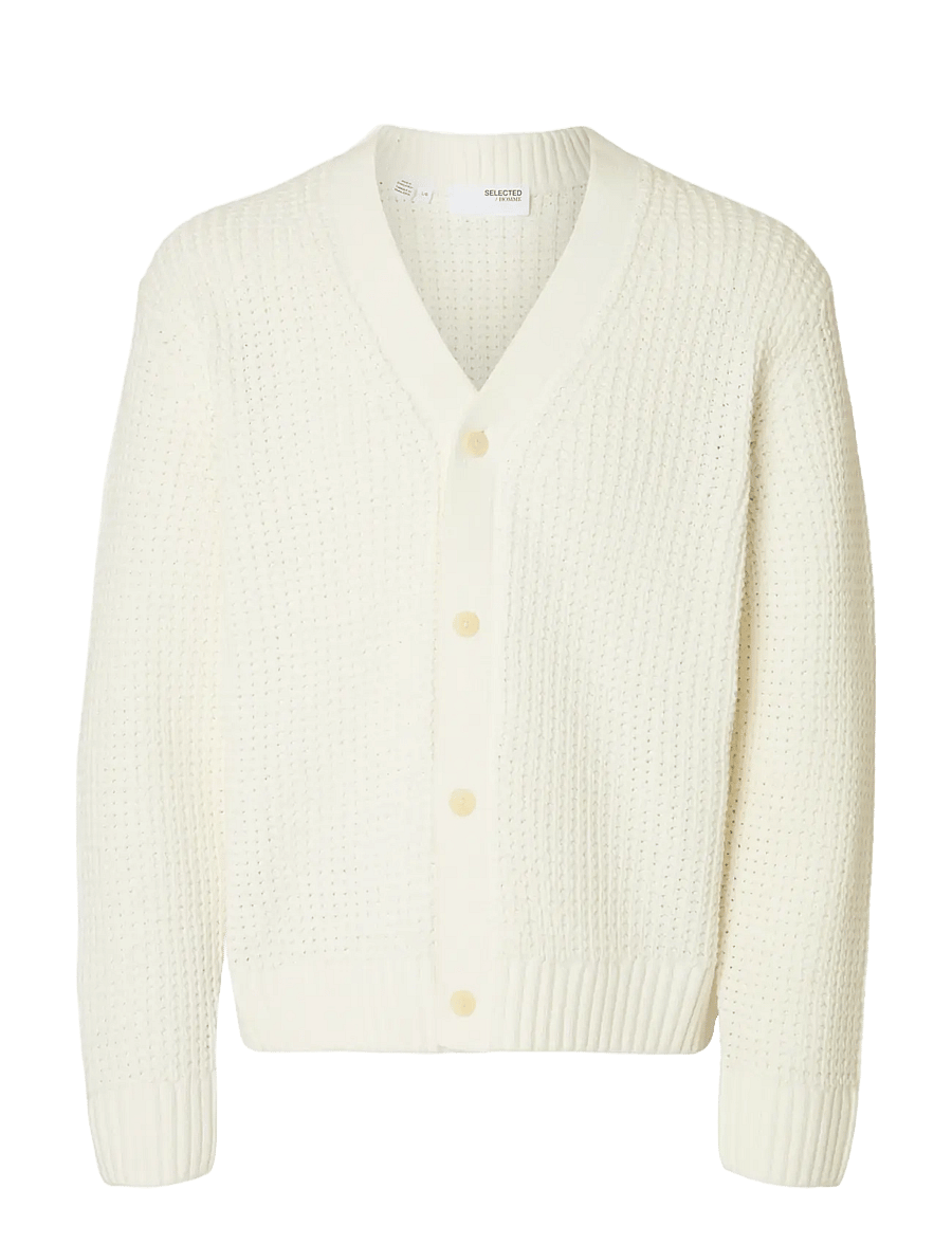 Selected - SLHDERECK LS KNIT STRUC RELAXED CARDIGAN - koftor - egret - 1