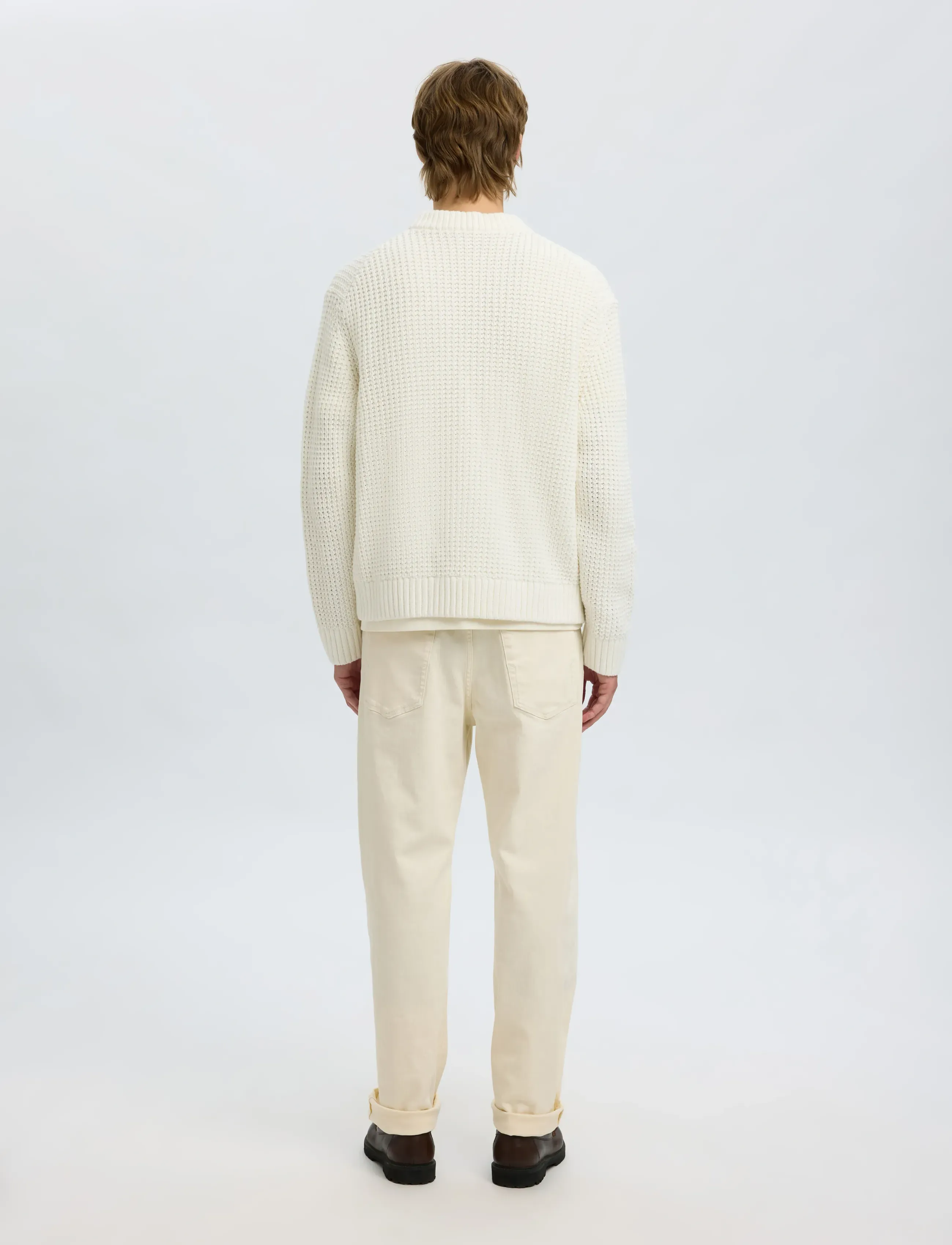 Selected - SLHDERECK LS KNIT STRUC RELAXED CARDIGAN - cardigans - egret - 2