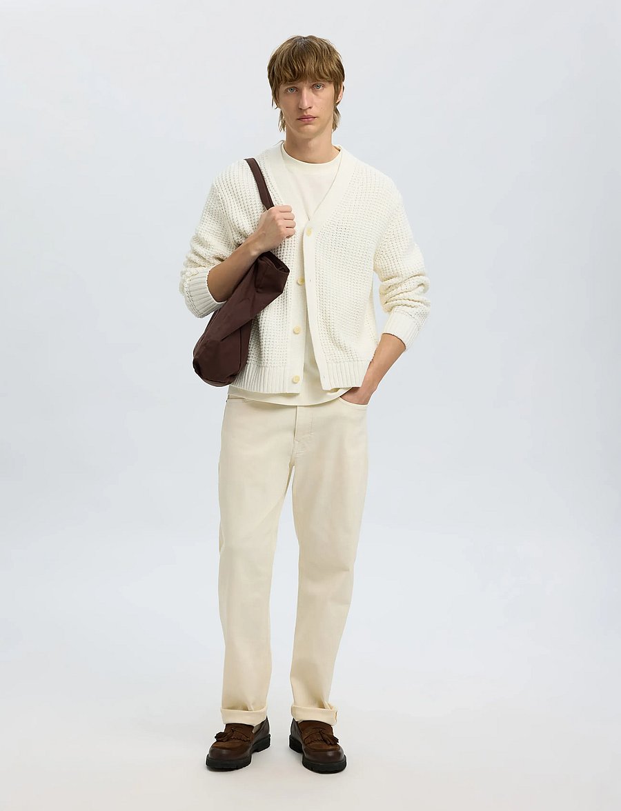 Selected - SLHDERECK LS KNIT STRUC RELAXED CARDIGAN - koftor - egret - 3