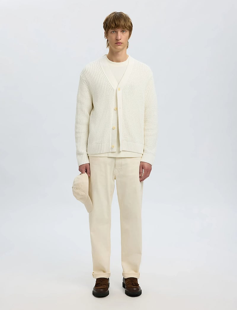 Selected - SLHDERECK LS KNIT STRUC RELAXED CARDIGAN - koftor - egret - 4