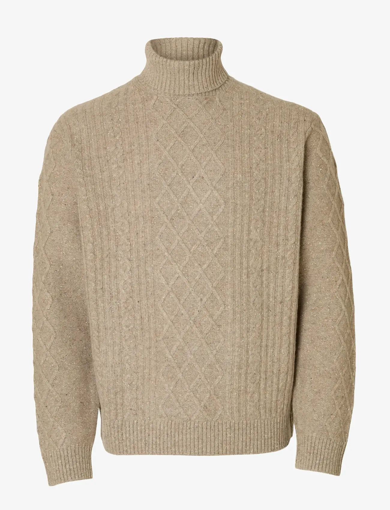 Selected - SLHNEIL LS KNIT RELAXED CABLE ROLL NECK - rullekraver - oatmeal - 1