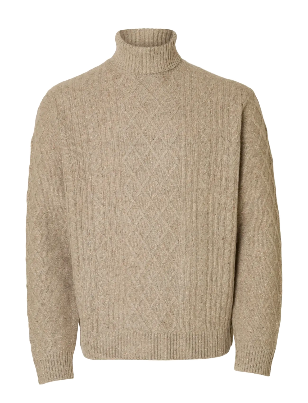 Selected SLHNEIL LS KNIT RELAXED CABLE ROLL NECK - Apģērbi - OATMEAL / beige
