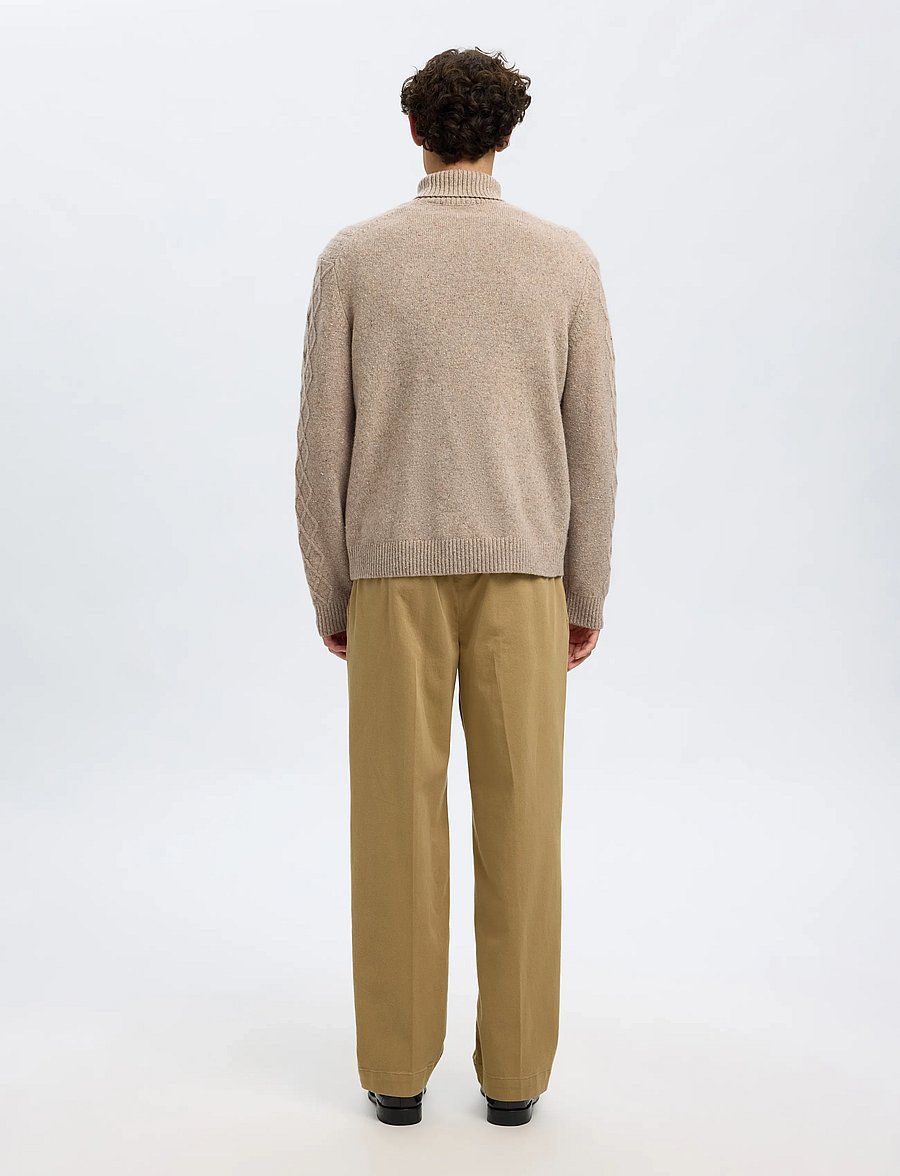 Selected - SLHNEIL LS KNIT RELAXED CABLE ROLL NECK - rullekraver - oatmeal - 2