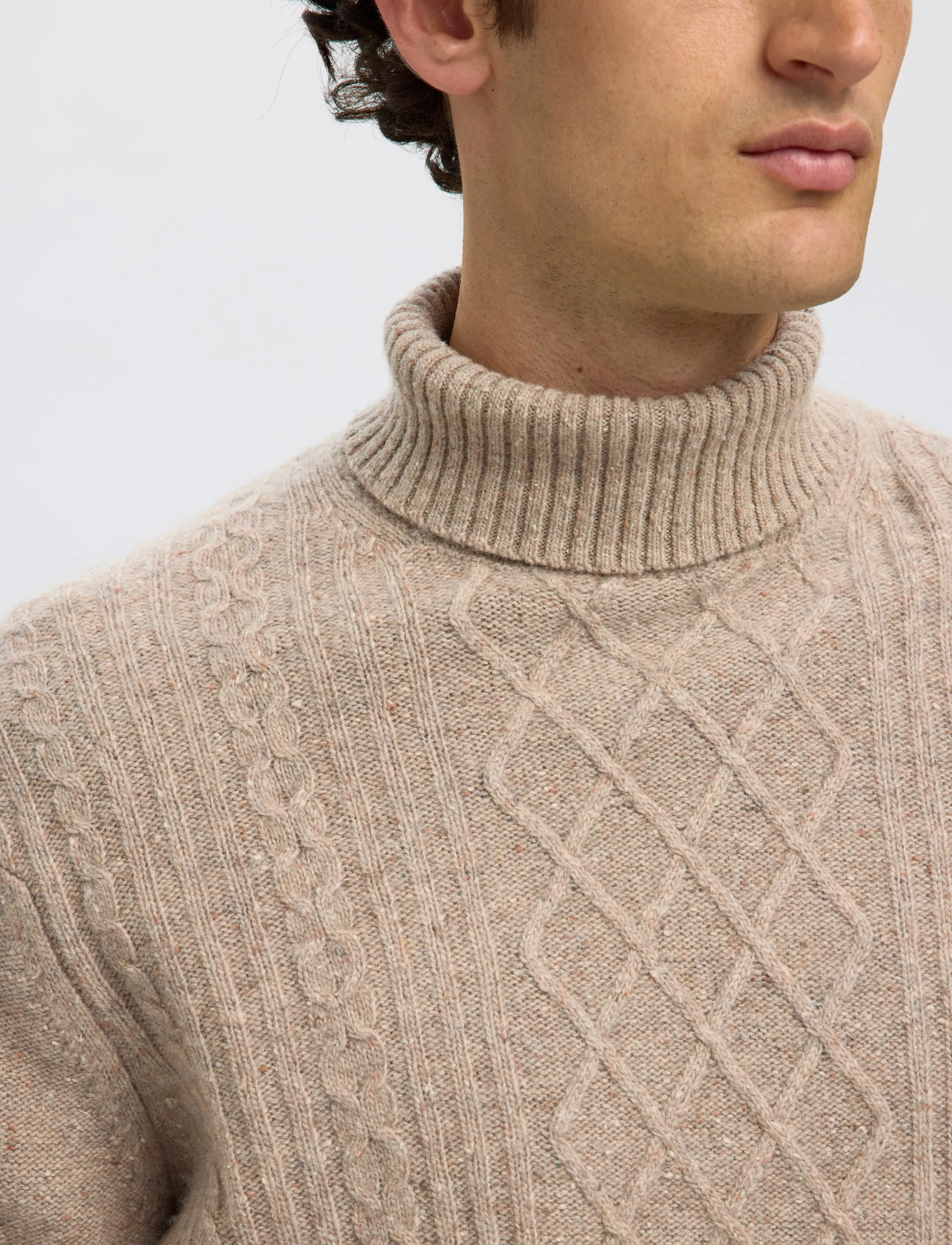 Selected - SLHNEIL LS KNIT RELAXED CABLE ROLL NECK - kõrge kaelusega džemprid - oatmeal - 4
