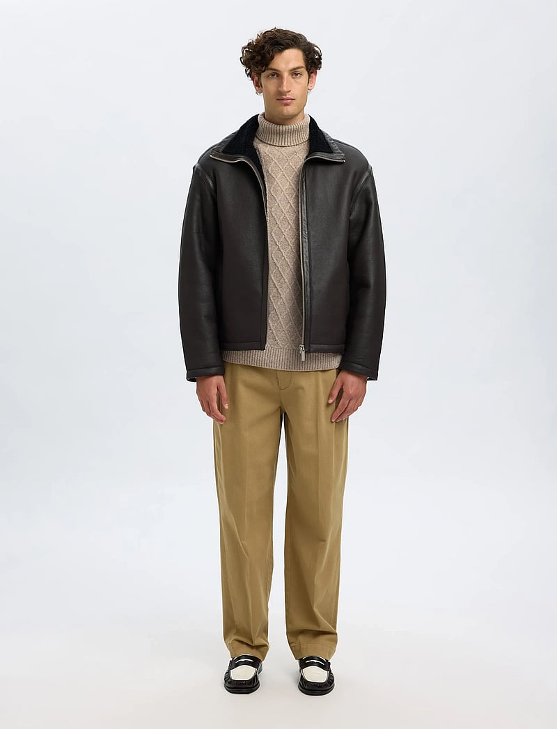 Selected - SLHNEIL LS KNIT RELAXED CABLE ROLL NECK - polokrage - oatmeal - 5