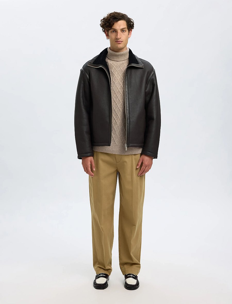 Selected - SLHNEIL LS KNIT RELAXED CABLE ROLL NECK - rullekraver - oatmeal - 5