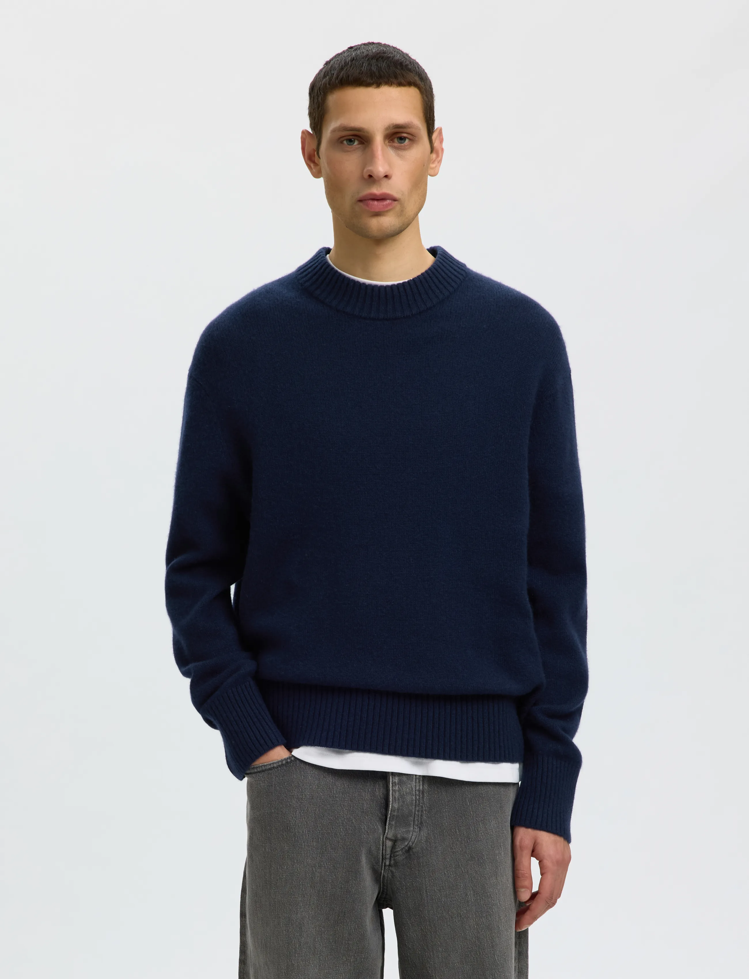 Selected - SLMCALLE CASHMERE BLEND CREW - navy blazer - 0