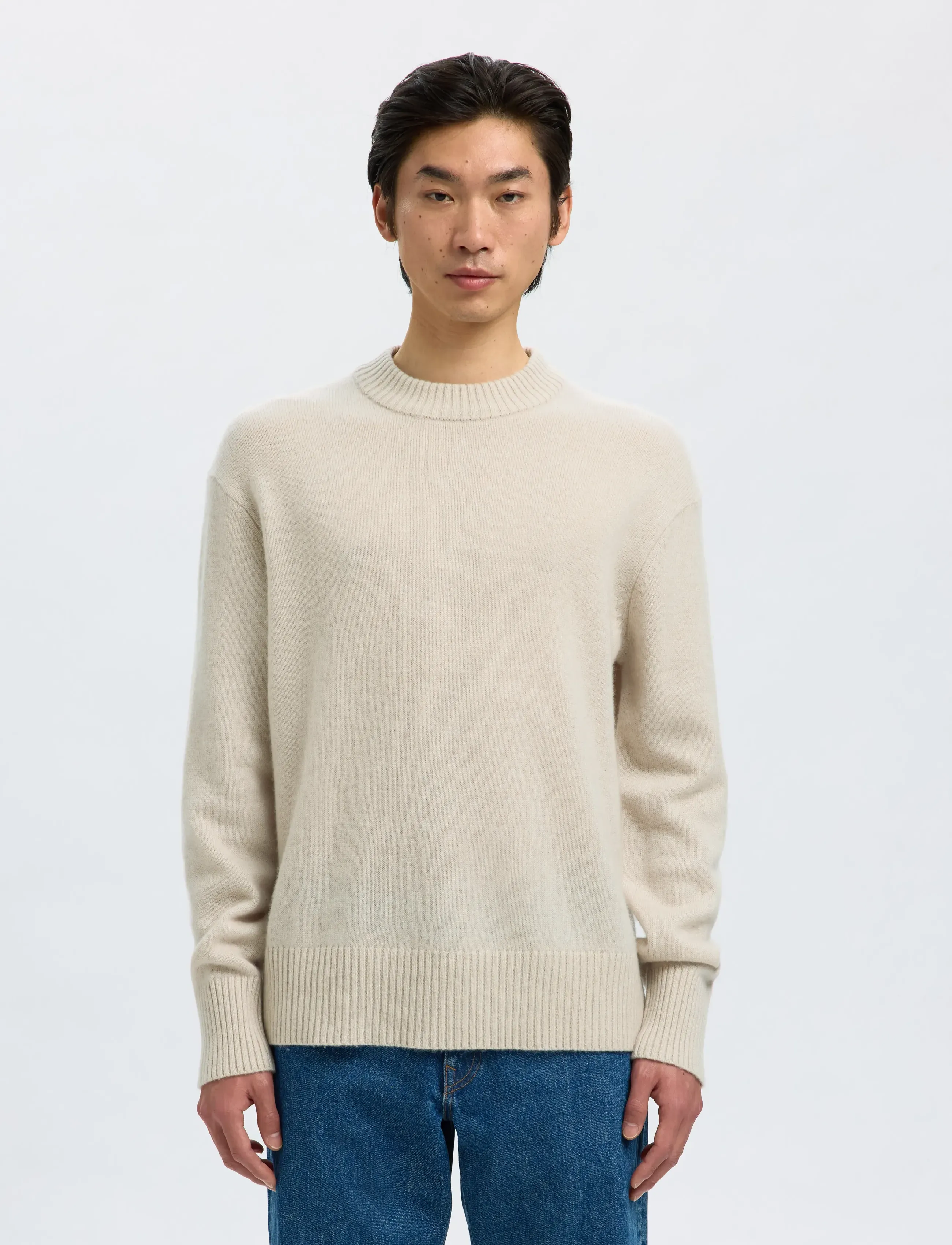 Selected SLMCALLE CASHMERE BLEND CREW - Kollektionen - OATMEAL / cream