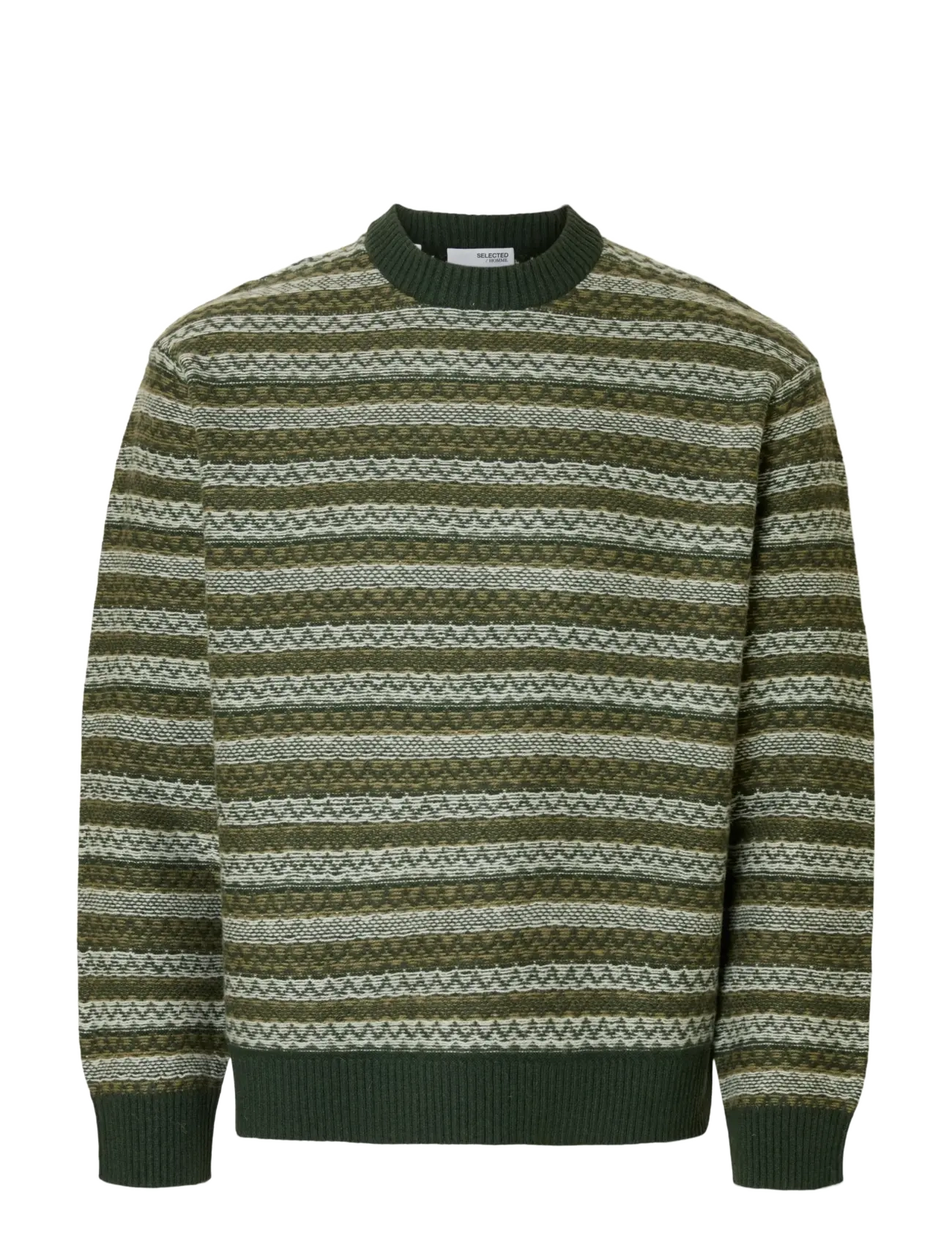 Selected SLHREVY LS KNIT RELAXED JAC CREW NECK - Tøj - DEEP FOREST / khaki/green