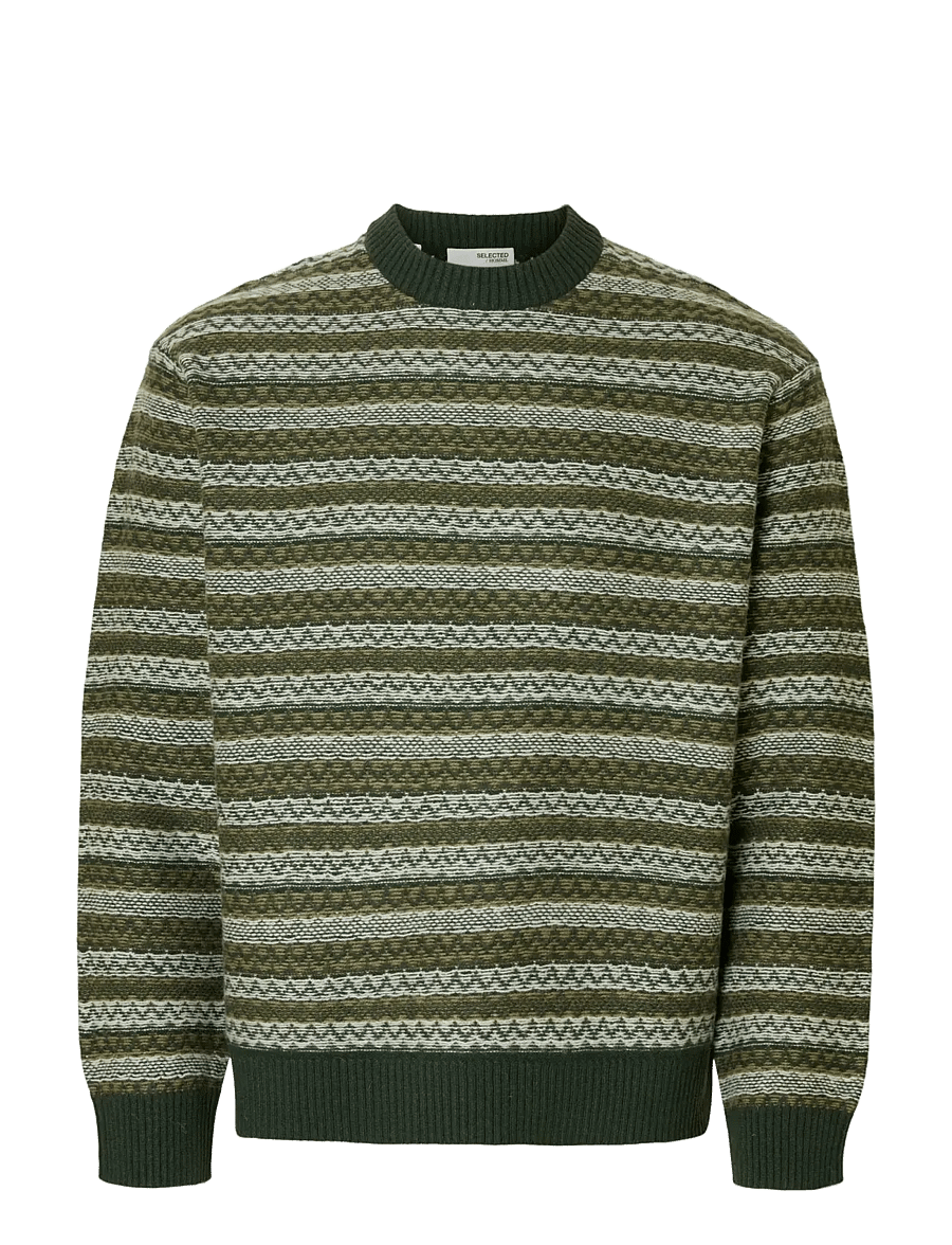 Selected - SLHREVY LS KNIT RELAXED JAC CREW NECK - adījumi ar apaļu kakla izgriezumu - deep forest - 1
