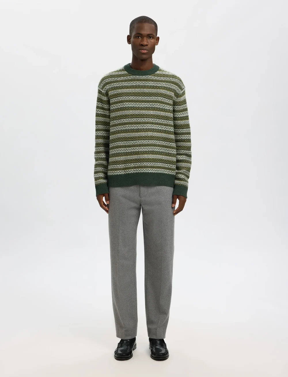 Selected - SLHREVY LS KNIT RELAXED JAC CREW NECK - megztiniai su apvalia apykakle - deep forest - 3
