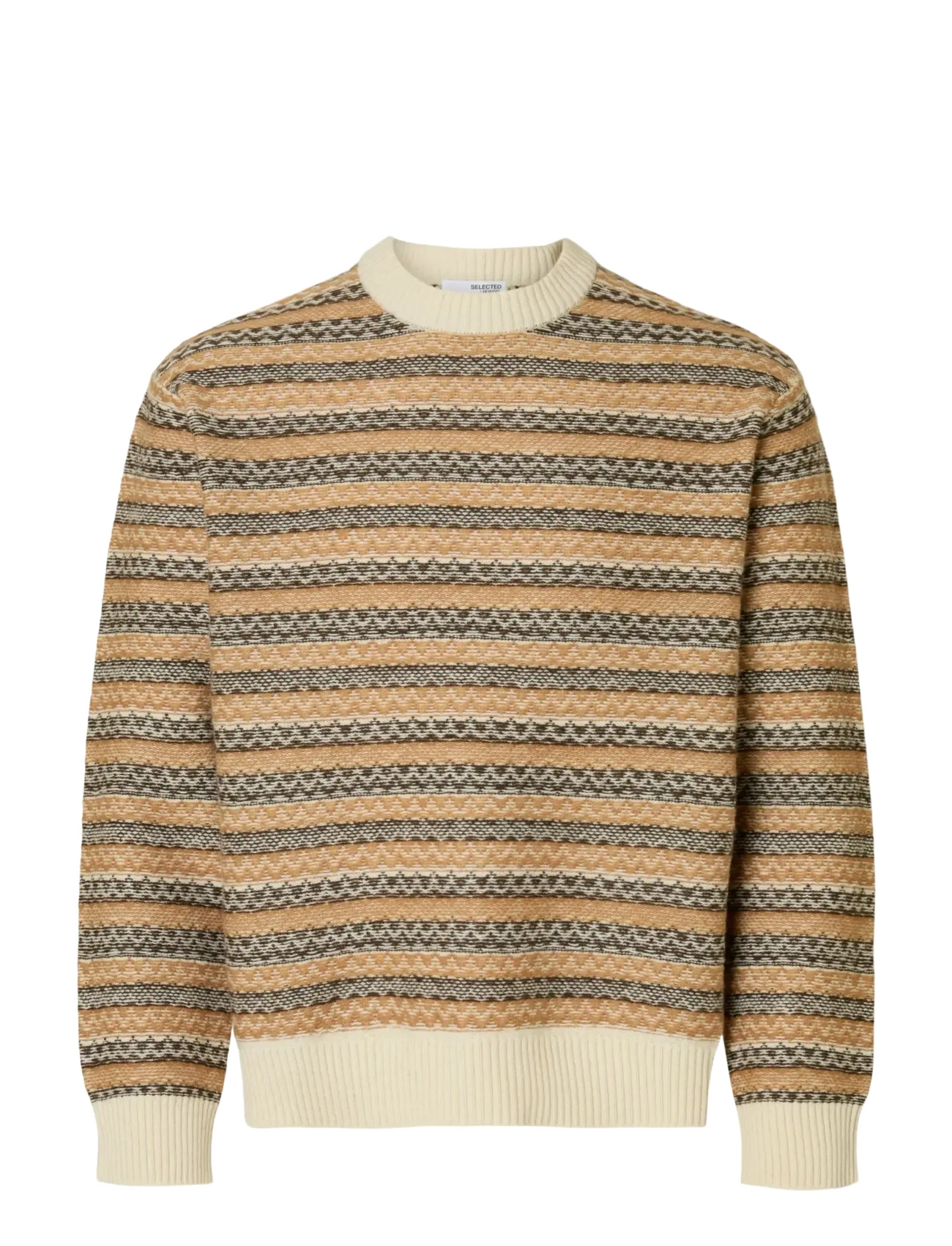 SELECTED Slhrevy Ls Knit Relaxed Jac Crew Neck Beige - L - Herren