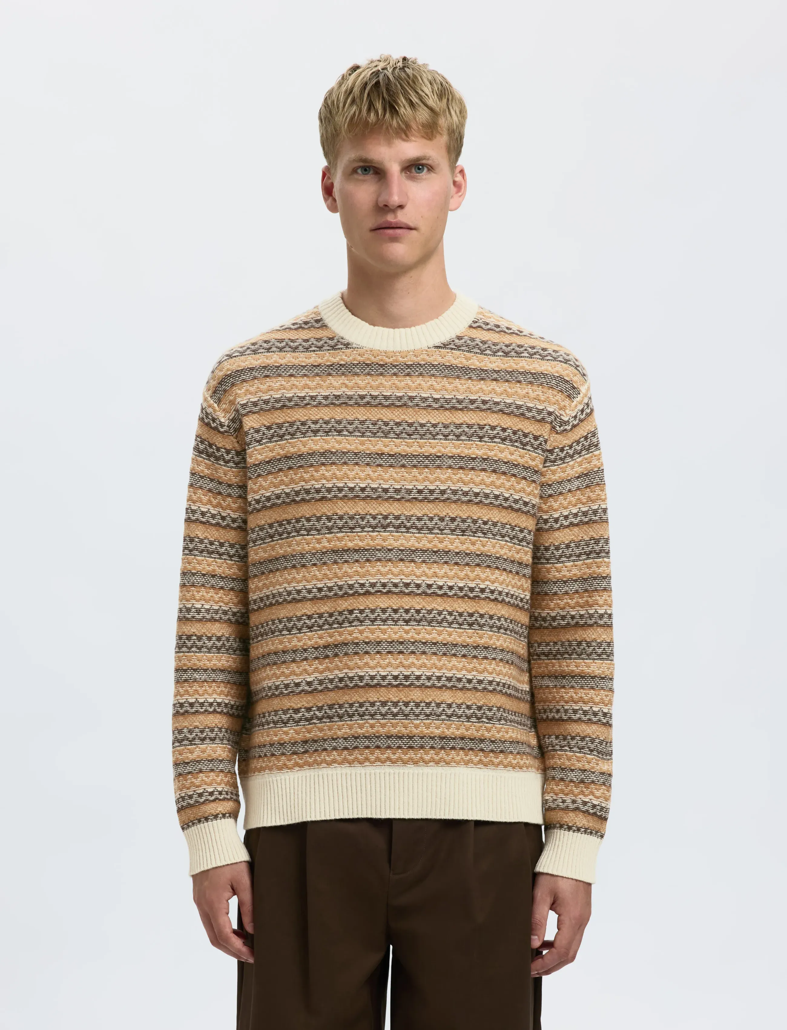 Selected SLHREVY LS KNIT RELAXED JAC CREW NECK - Kollektionen - EGRET / beige