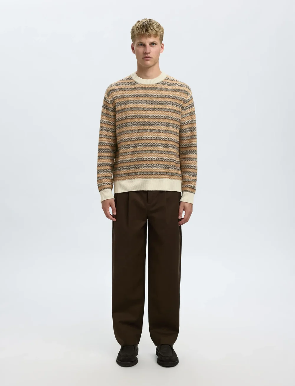 Selected - SLHREVY LS KNIT RELAXED JAC CREW NECK - Ümmarguse kaelusega kudumid - egret - 3