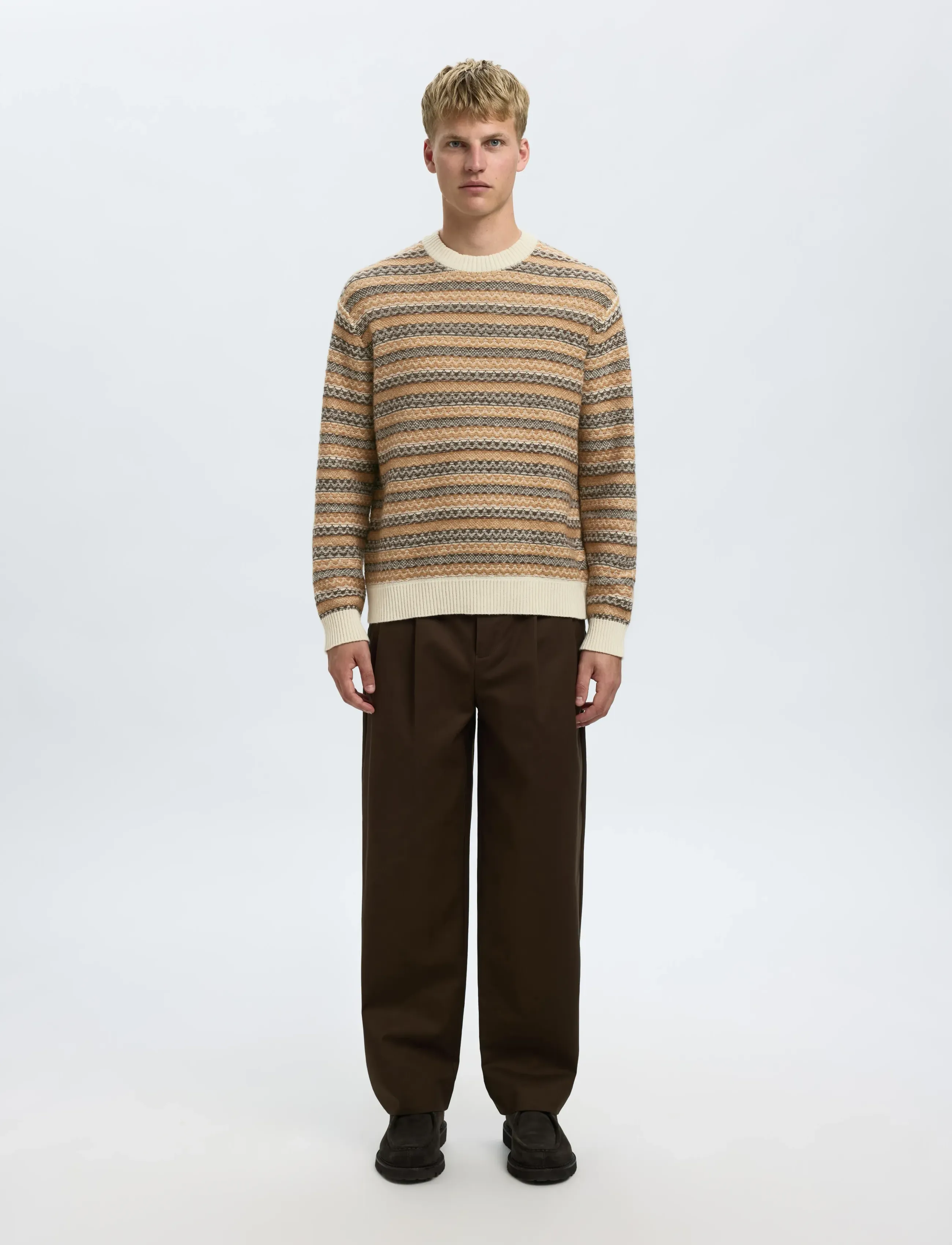 Selected - SLHREVY LS KNIT RELAXED JAC CREW NECK - pulls col rond - egret - 3