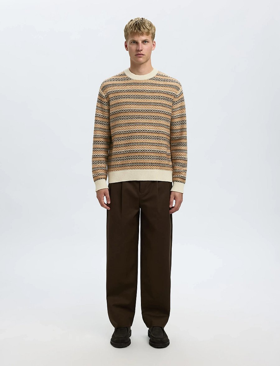Selected - SLHREVY LS KNIT RELAXED JAC CREW NECK - pulls col rond - egret - 3