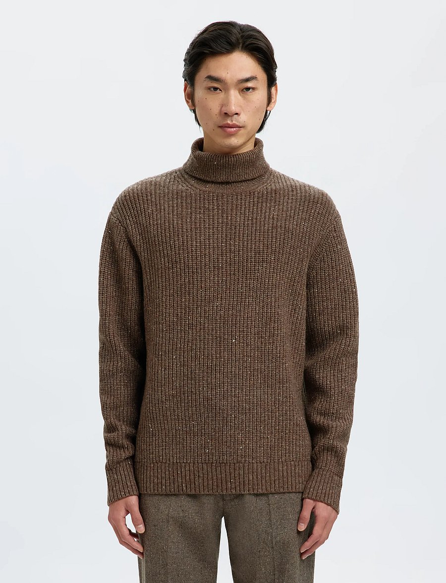 Selected - SLHLAND LS KNIT RELAXED ROLL NECK - rullekraver - coffee bean - 0