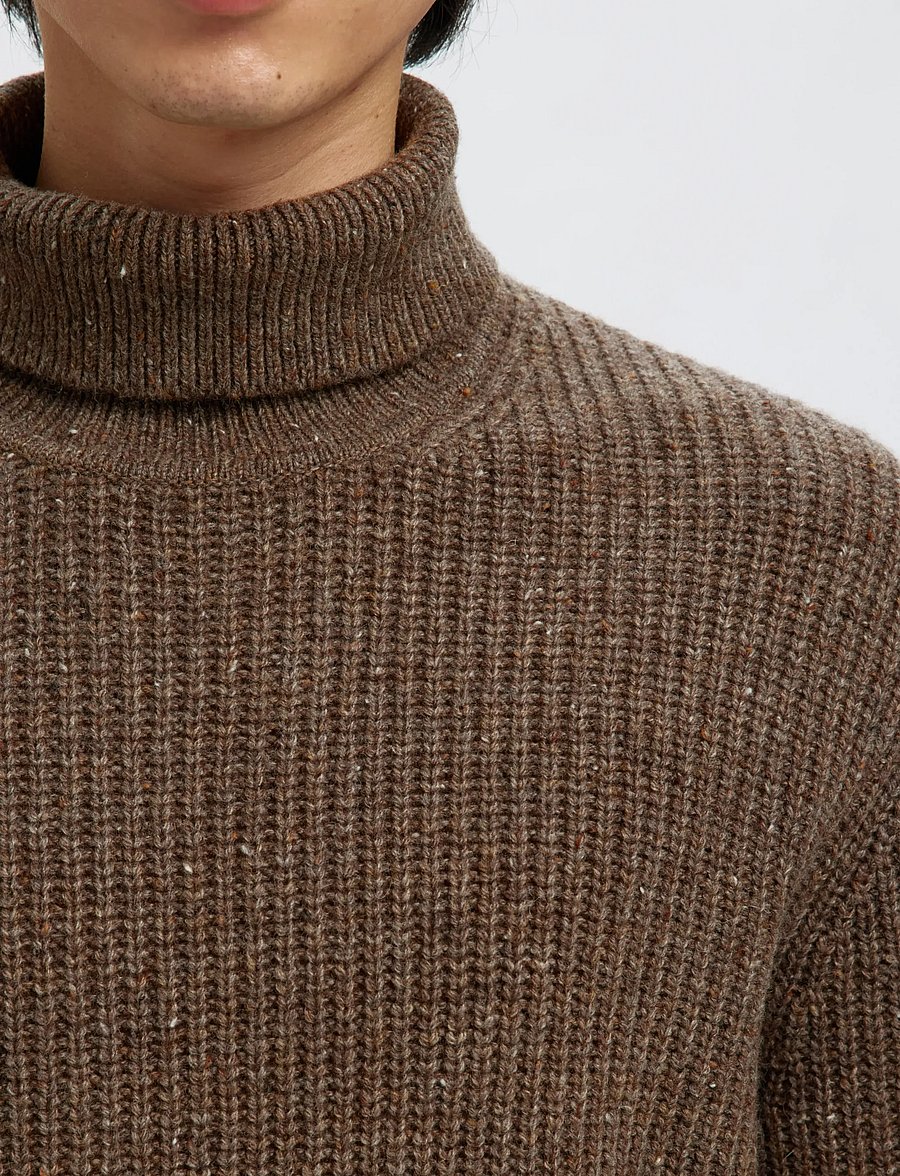 Selected - SLHLAND LS KNIT RELAXED ROLL NECK - rullekraver - coffee bean - 4
