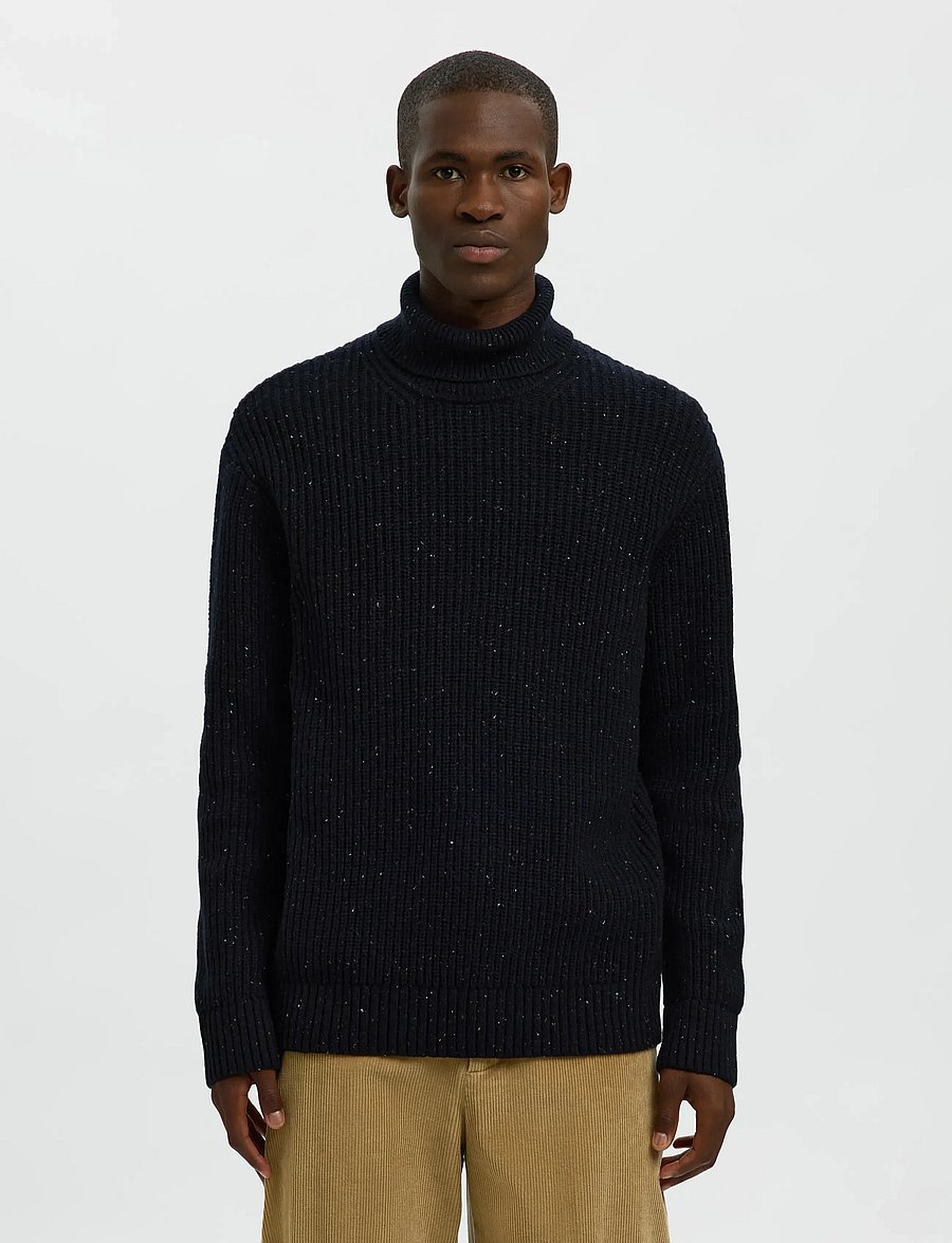 Selected - SLHLAND LS KNIT RELAXED ROLL NECK - turtlenecks - sky captain - 0
