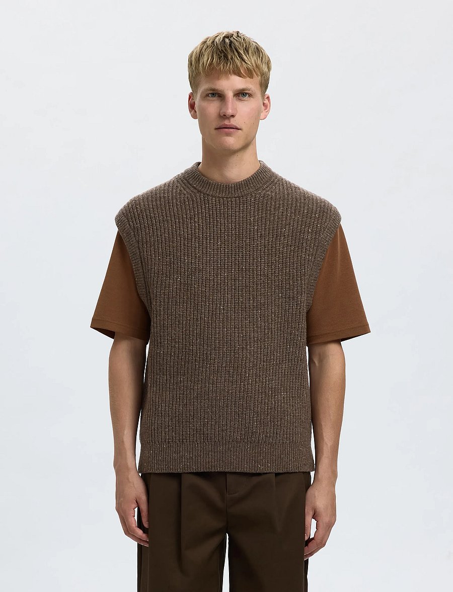 Selected - SLHLAND SL KNIT RELAXED VEST - strickwesten - coffee bean - 0
