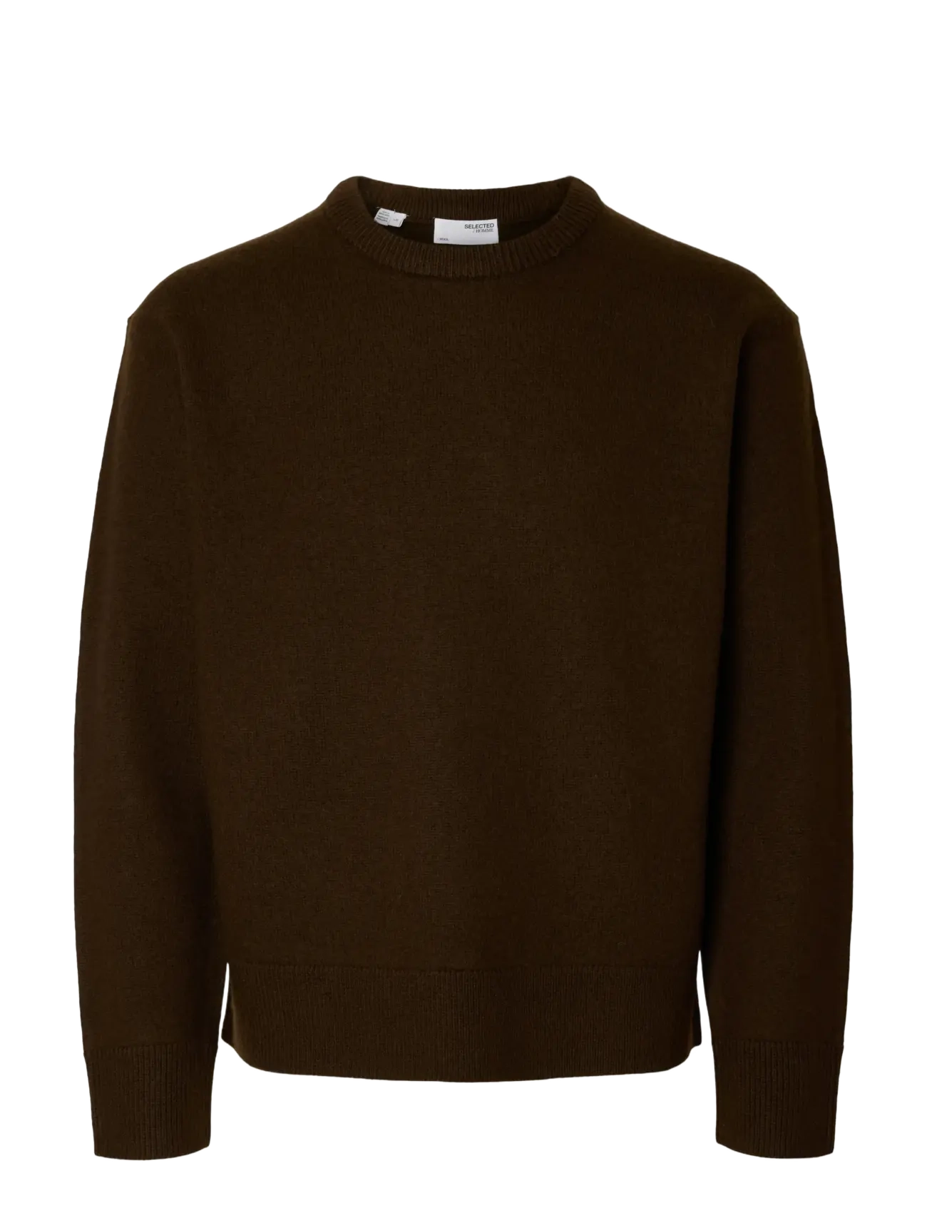 Selected SLHARNE LS KNIT RELAXED WOOL CREW NECK - Nyheder - DEMITASSE / brown