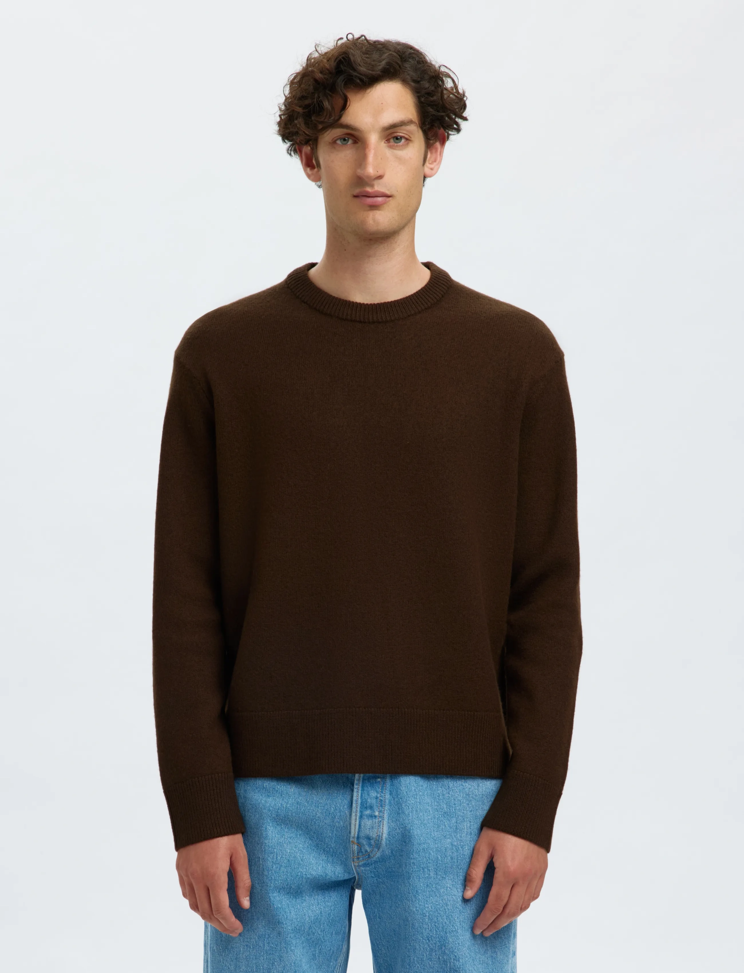 Selected SLHARNE LS KNIT RELAXED WOOL CREW NECK - Säsongens färger - DEMITASSE / brown