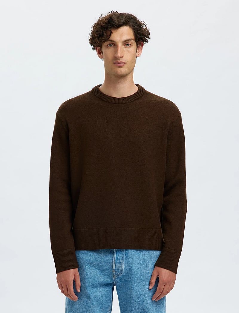 Selected - SLHARNE LS KNIT RELAXED WOOL CREW NECK - rund hals - demitasse - 0