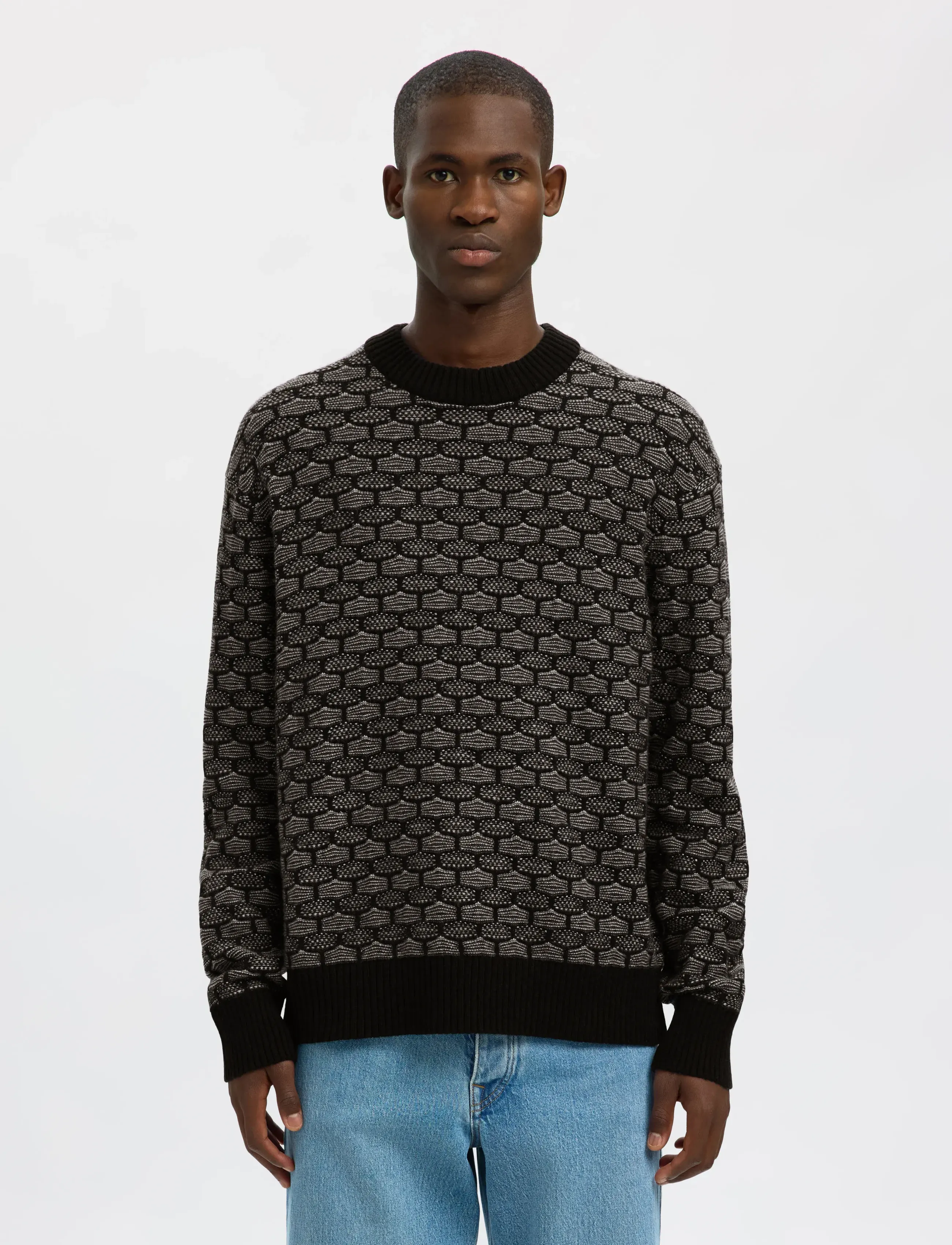 Selected - SLHKEITH LS KNIT RELAXED CREW NECK - ronde hals - black - 0