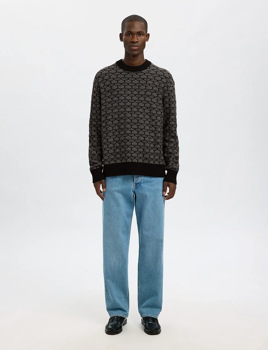 Selected - SLHKEITH LS KNIT RELAXED CREW NECK - ronde hals - black - 3