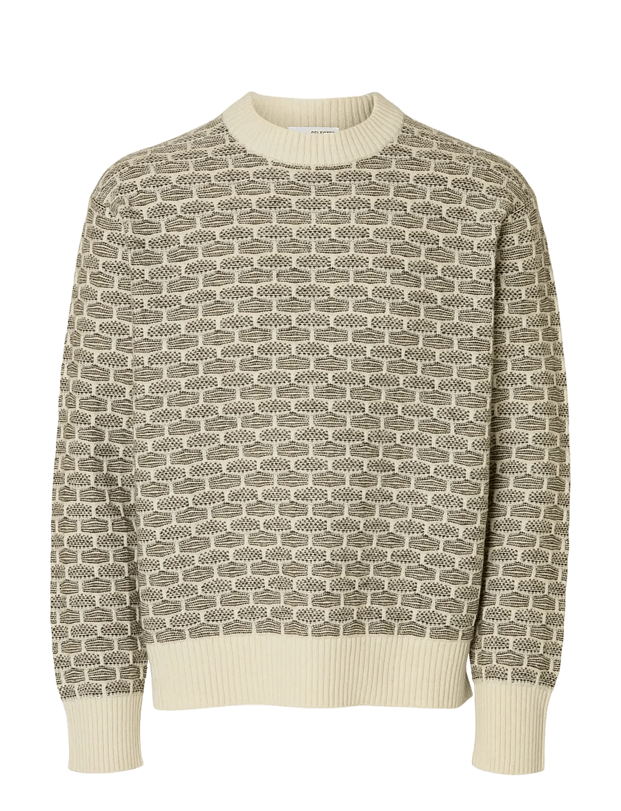 Selected - SLHKEITH LS KNIT RELAXED CREW NECK - adījumi ar apaļu kakla izgriezumu - egret - 1