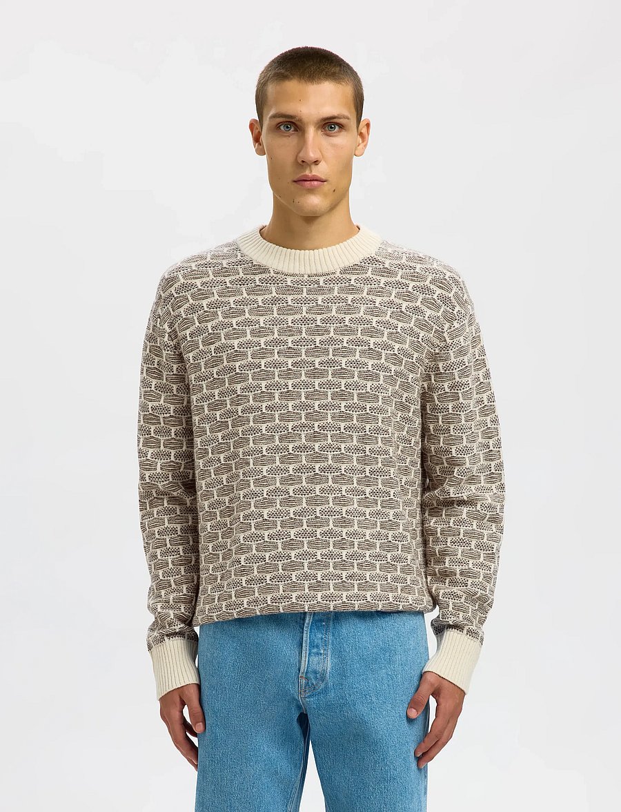 Selected - SLHKEITH LS KNIT RELAXED CREW NECK - adījumi ar apaļu kakla izgriezumu - egret - 0