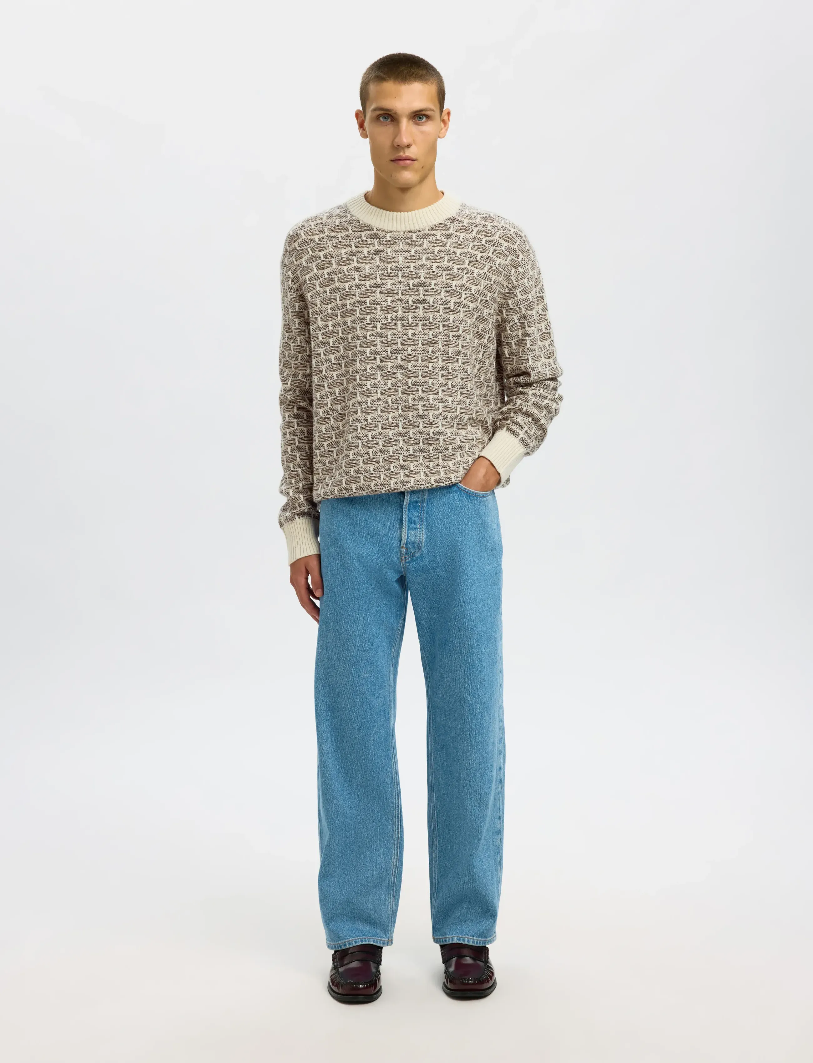 Selected - SLHKEITH LS KNIT RELAXED CREW NECK - adījumi ar apaļu kakla izgriezumu - egret - 5