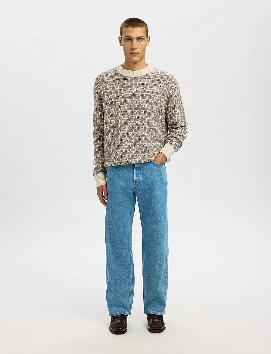 Selected - SLHKEITH LS KNIT RELAXED CREW NECK - adījumi ar apaļu kakla izgriezumu - egret - 5