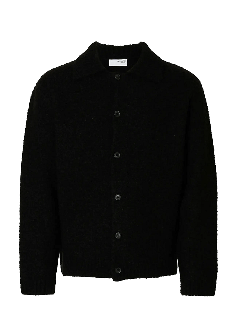 Selected - SLHLOYD LS KNIT BOUCLE POLO CARDIGAN - cardigans - black - 1
