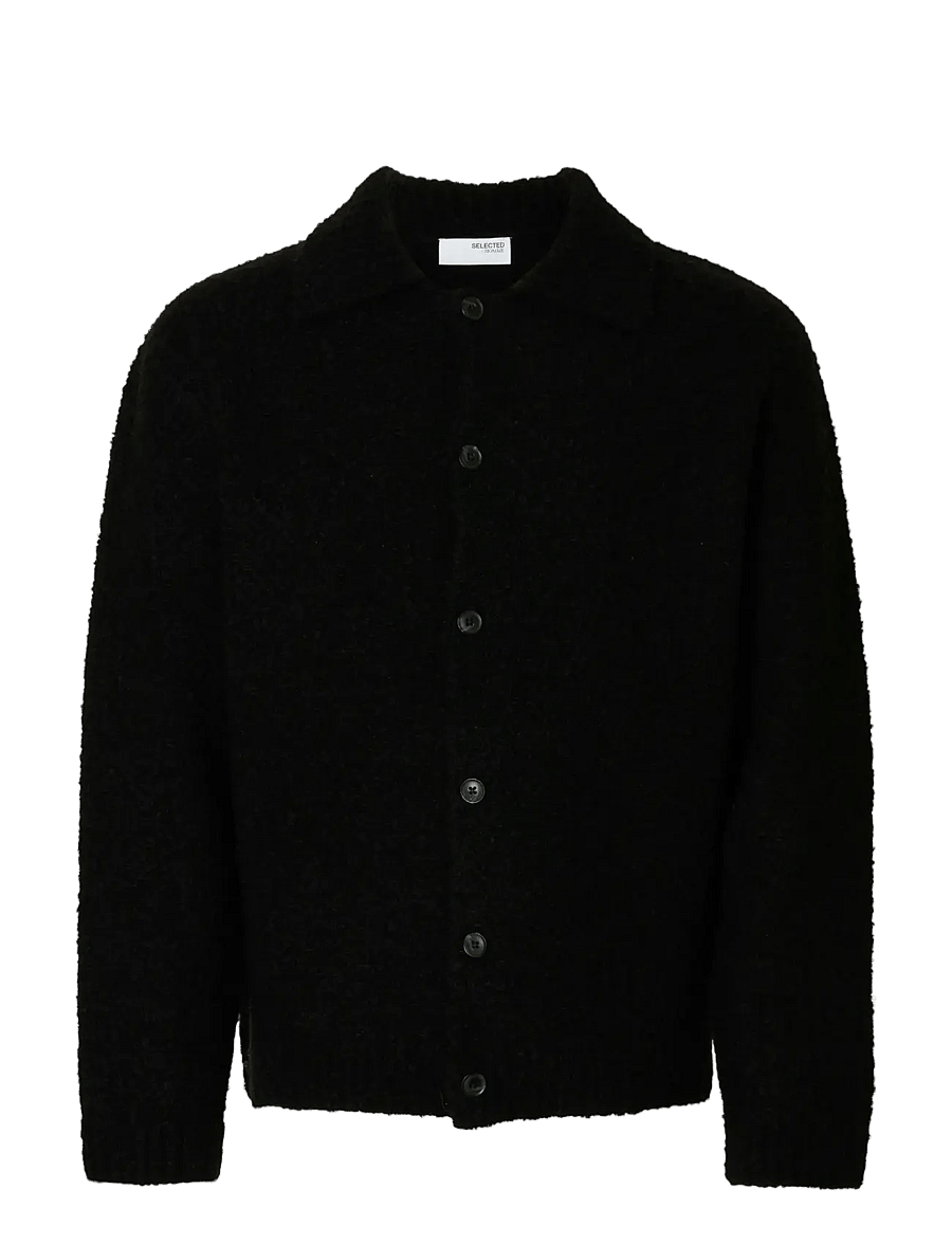Selected - SLHLOYD LS KNIT BOUCLE POLO CARDIGAN - strickjacken - black - 1