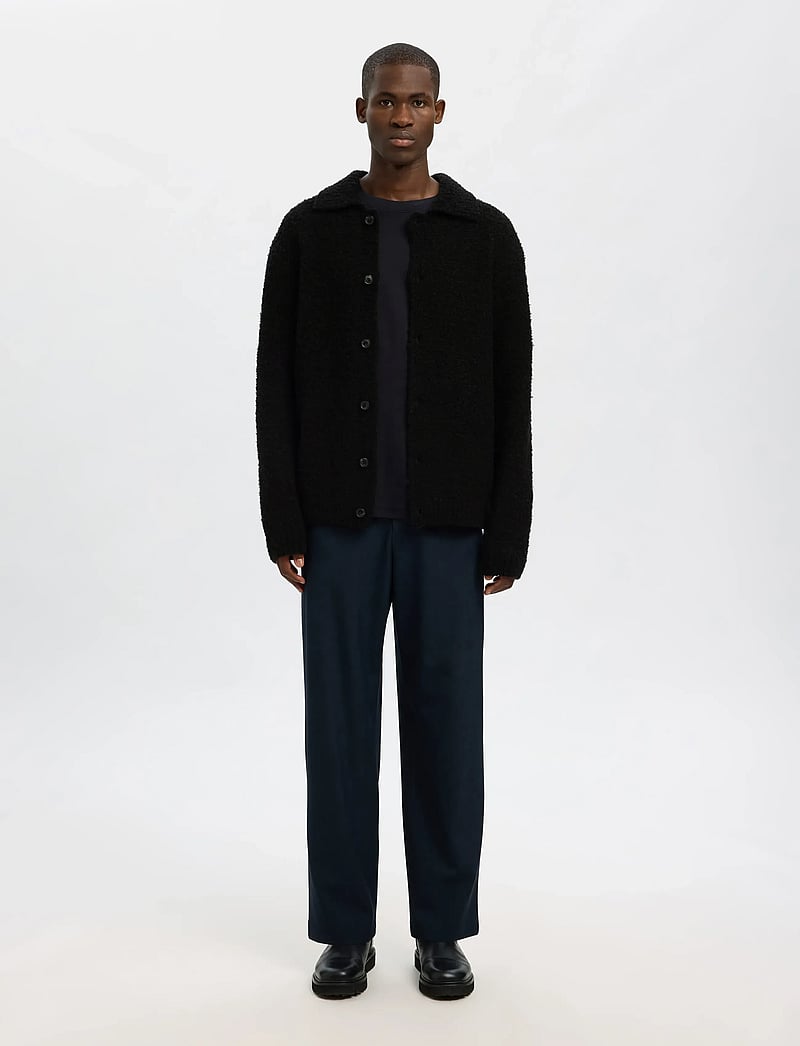 Selected - SLHLOYD LS KNIT BOUCLE POLO CARDIGAN - cardigans - black - 0
