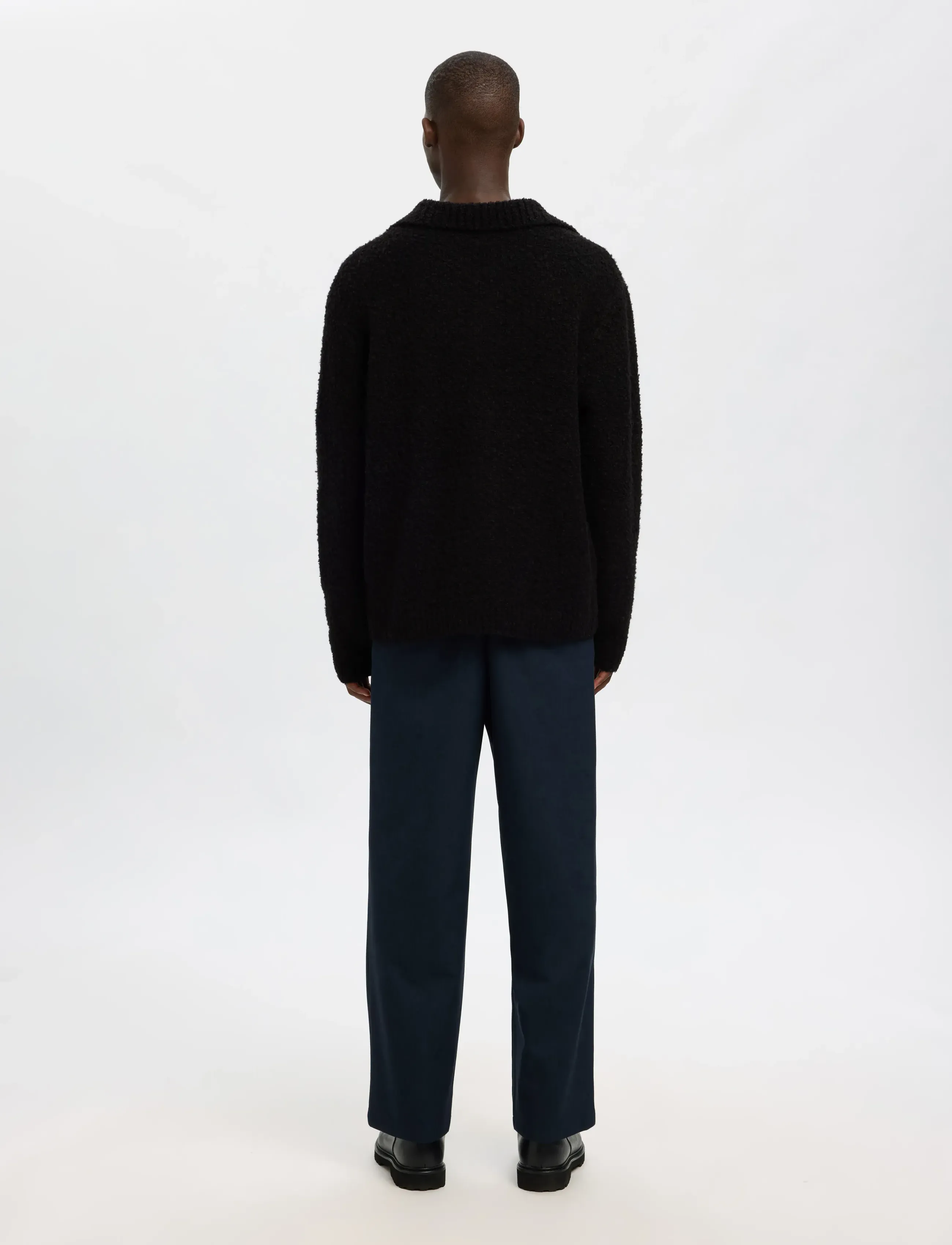 Selected - SLHLOYD LS KNIT BOUCLE POLO CARDIGAN - cardigans - black - 2
