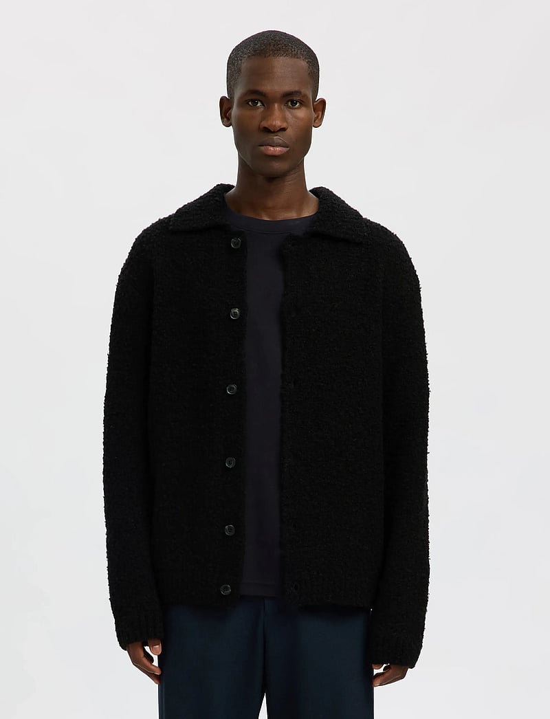 Selected - SLHLOYD LS KNIT BOUCLE POLO CARDIGAN - cardigans - black - 3