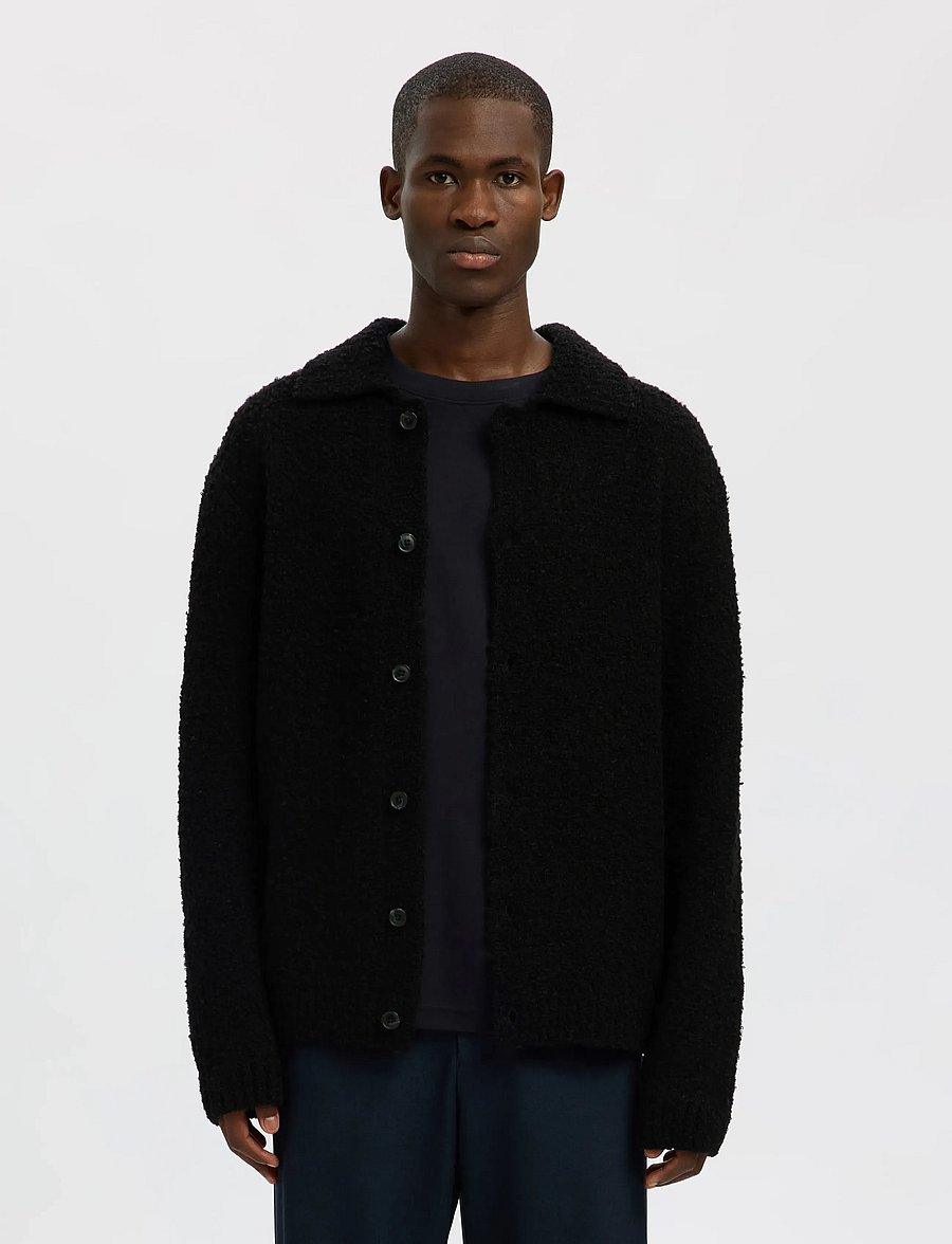 Selected - SLHLOYD LS KNIT BOUCLE POLO CARDIGAN - strickjacken - black - 3