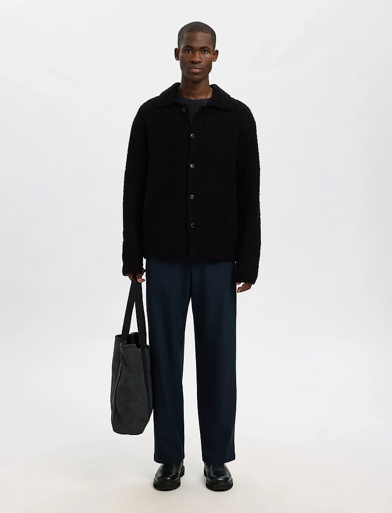 Selected - SLHLOYD LS KNIT BOUCLE POLO CARDIGAN - cardigans - black - 5