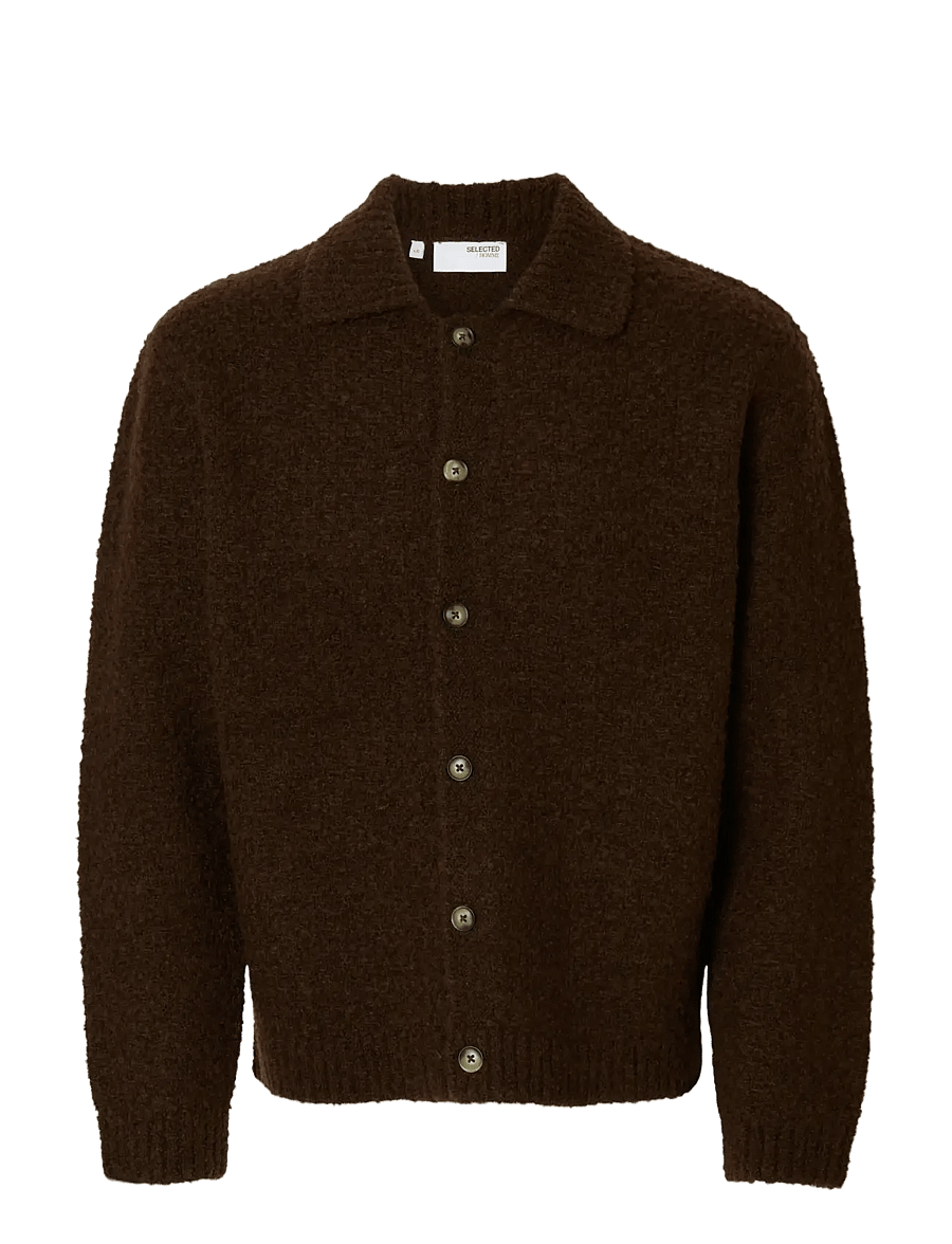 Selected - SLHLOYD LS KNIT BOUCLE POLO CARDIGAN - cardigans - demitasse - 1