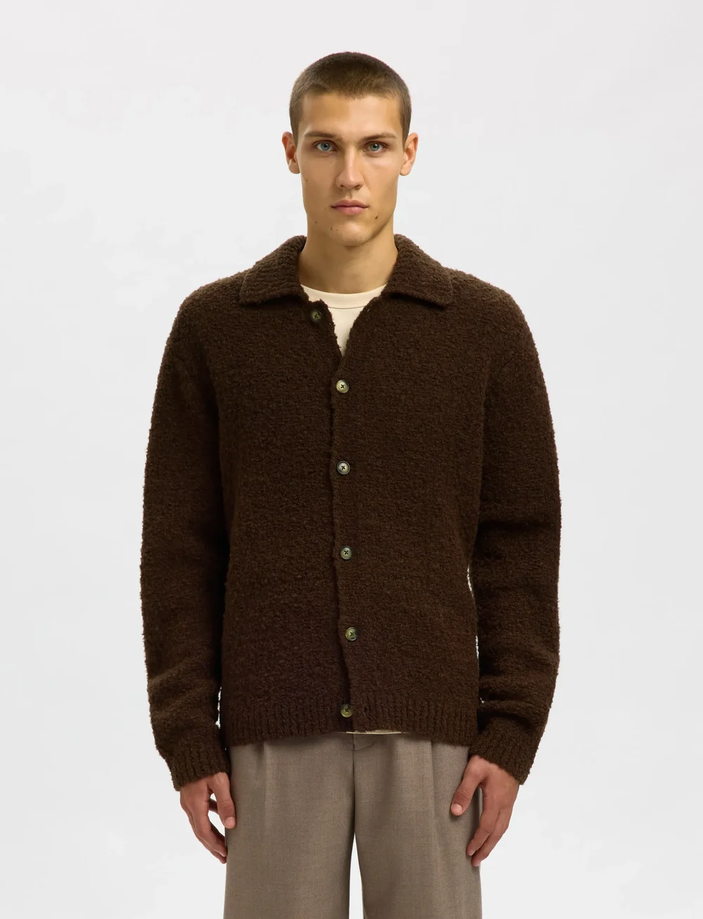 Selected - SLHLOYD LS KNIT BOUCLE POLO CARDIGAN - kardiganid - demitasse - 0