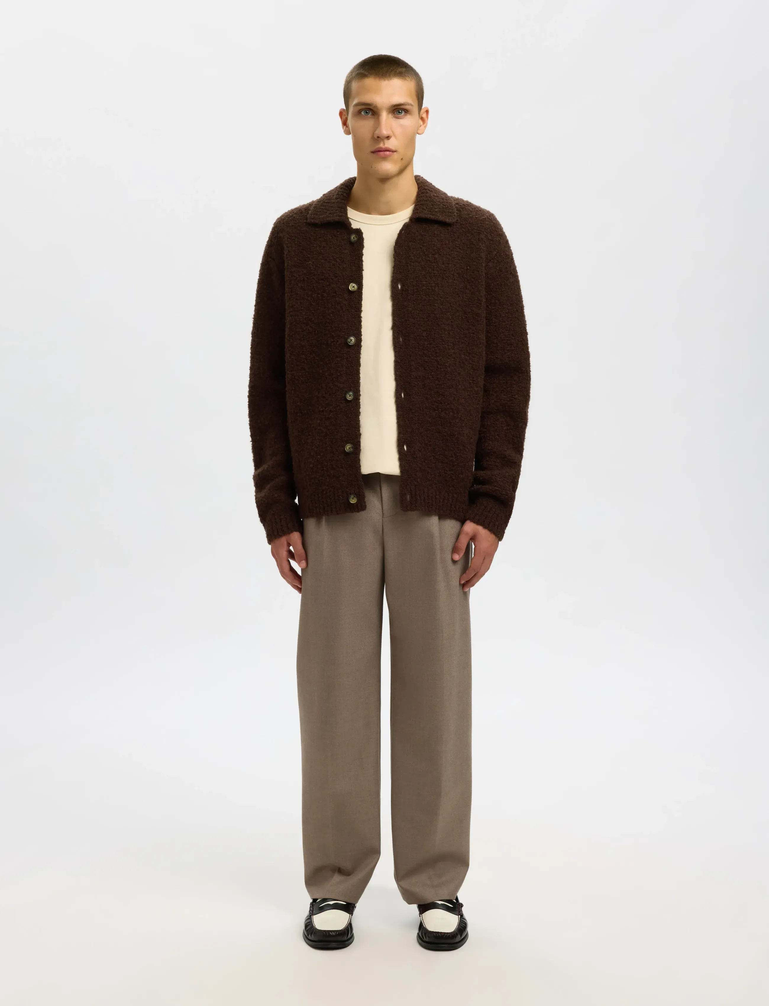 Selected - SLHLOYD LS KNIT BOUCLE POLO CARDIGAN - cardigans - demitasse - 3