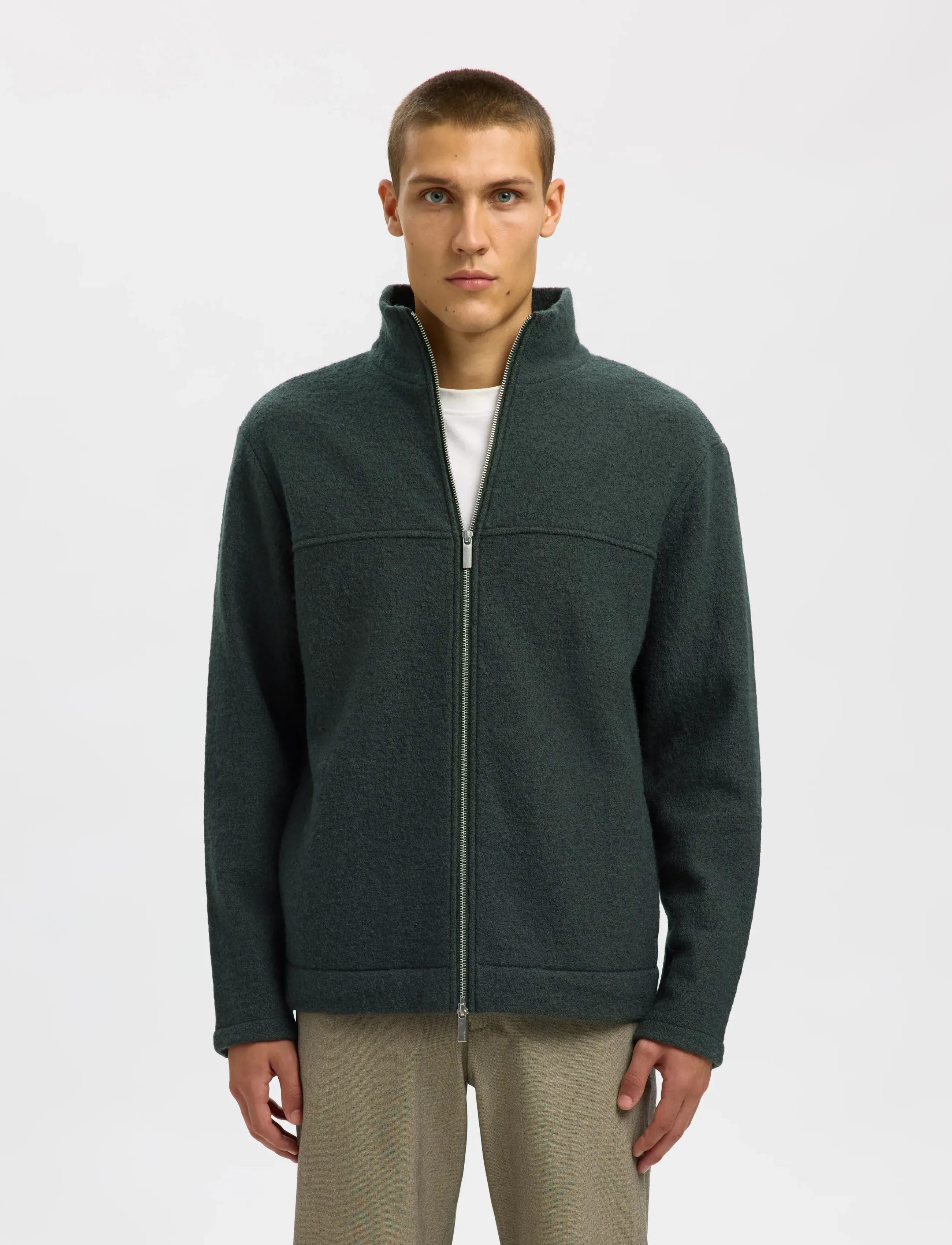 Selected Slhnealy Ls Knit Full Zip Cardigan, Mænd, Langærmet Strik Cardigan Med Fuld Lynlås, Kakigrøn, Str: S