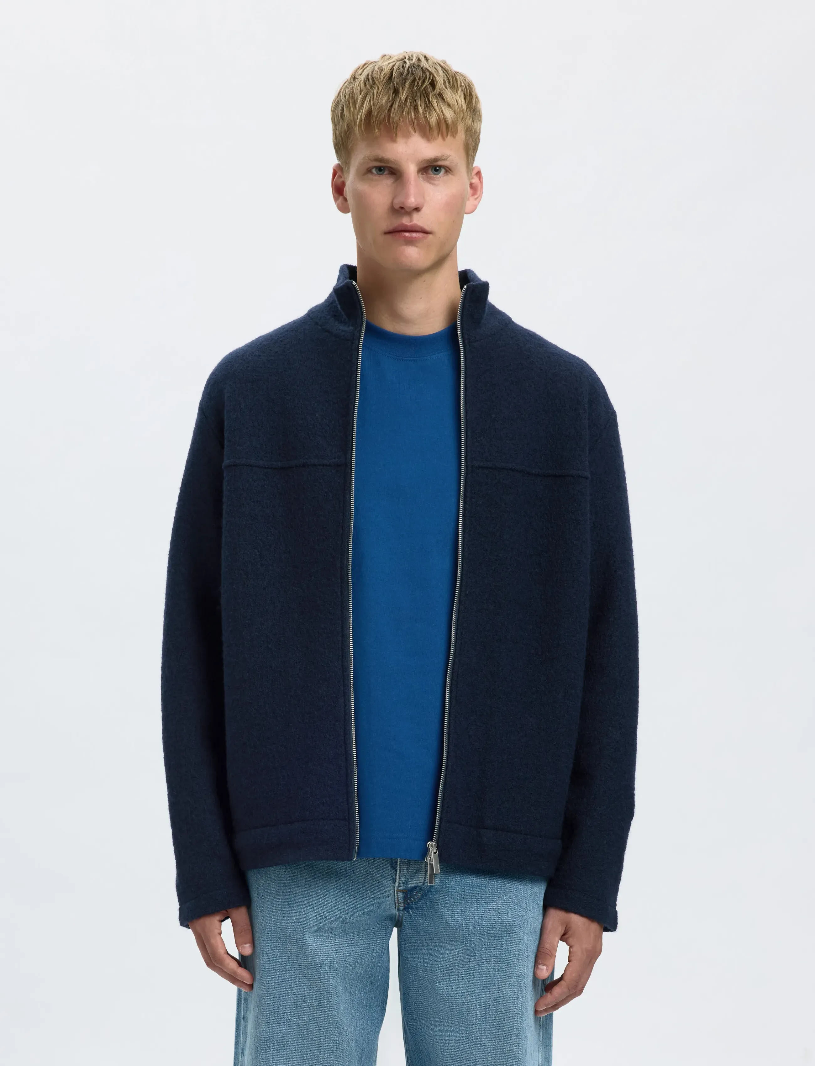 Selected Slhnealy Ls Knit Full Zip Cardigan, Mænd, Langærmet Strik Cardigan Med Fuld Lynlås, Navy, Str: S