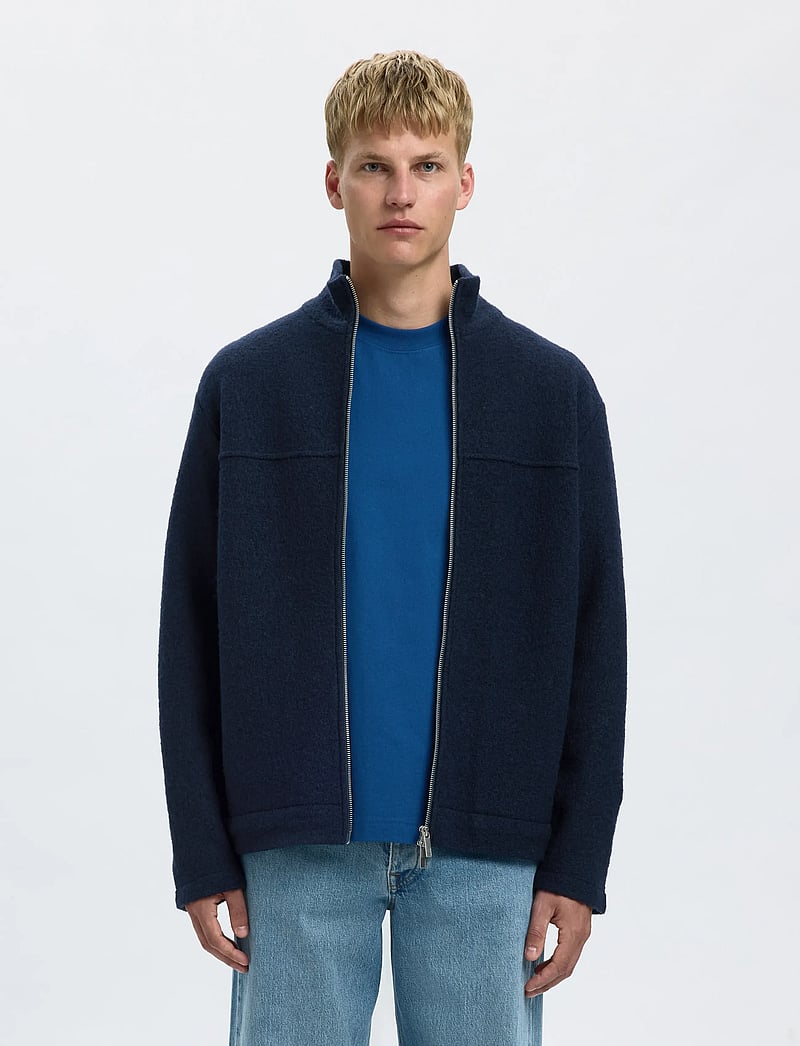 Selected - SLHNEALY LS KNIT FULL ZIP CARDIGAN - full zip tröjor - sky captain - 0