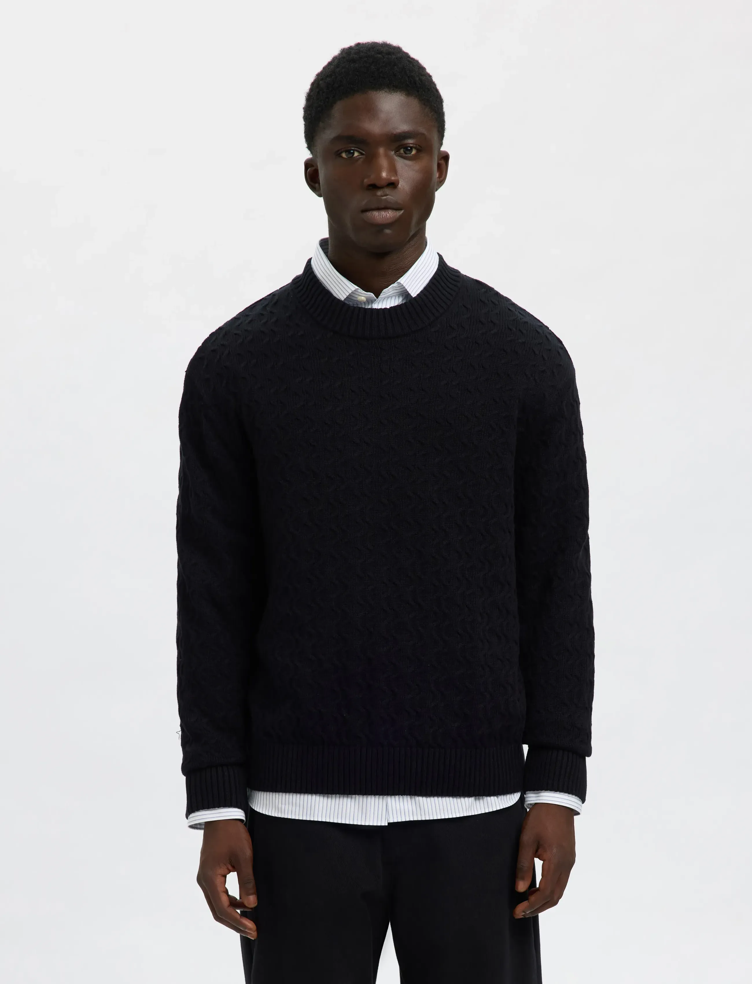 Selected SLHPHILIP LS KNIT RELAXED CREW NECK - Kollektionen - BLACK / black