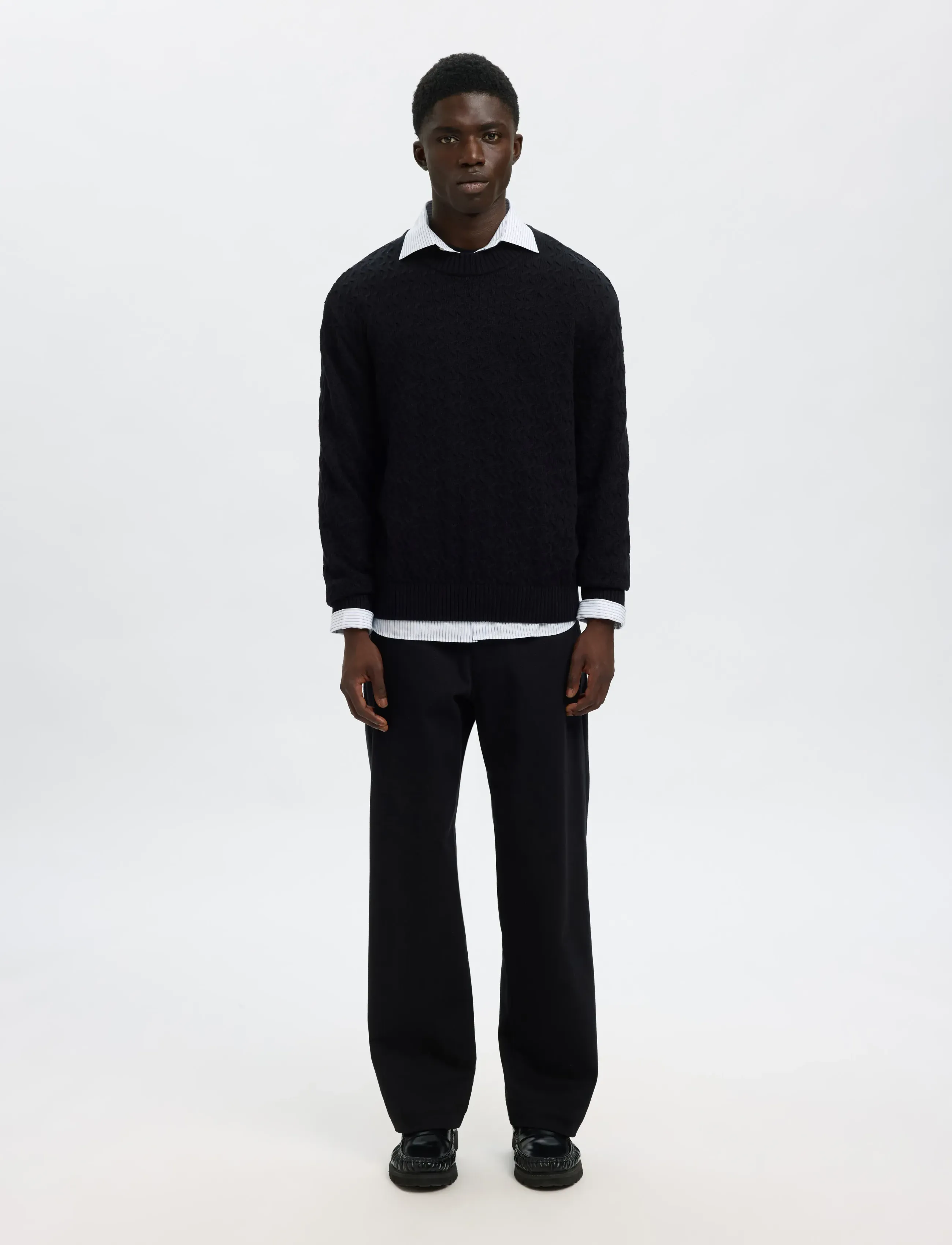 Selected - SLHPHILIP LS KNIT RELAXED CREW NECK - rundhals - black - 4